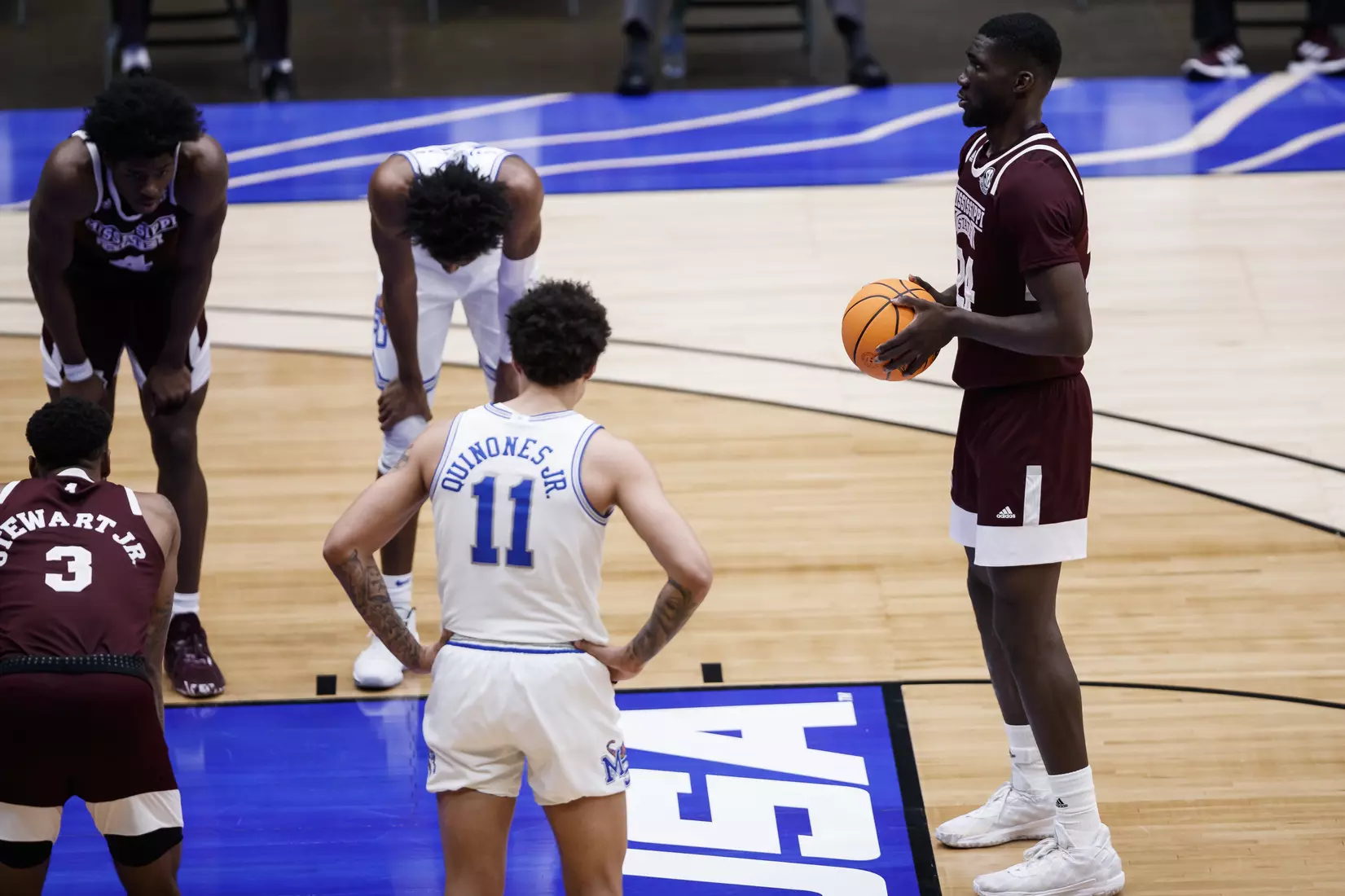FRISCO, TX - March 28, 2021 - During the NIT Championship Game between the Mississippi State Bulldogs and the Memphis Tigers at Comerica Center in Frisco, TX. Photo By Chamberlain Smith