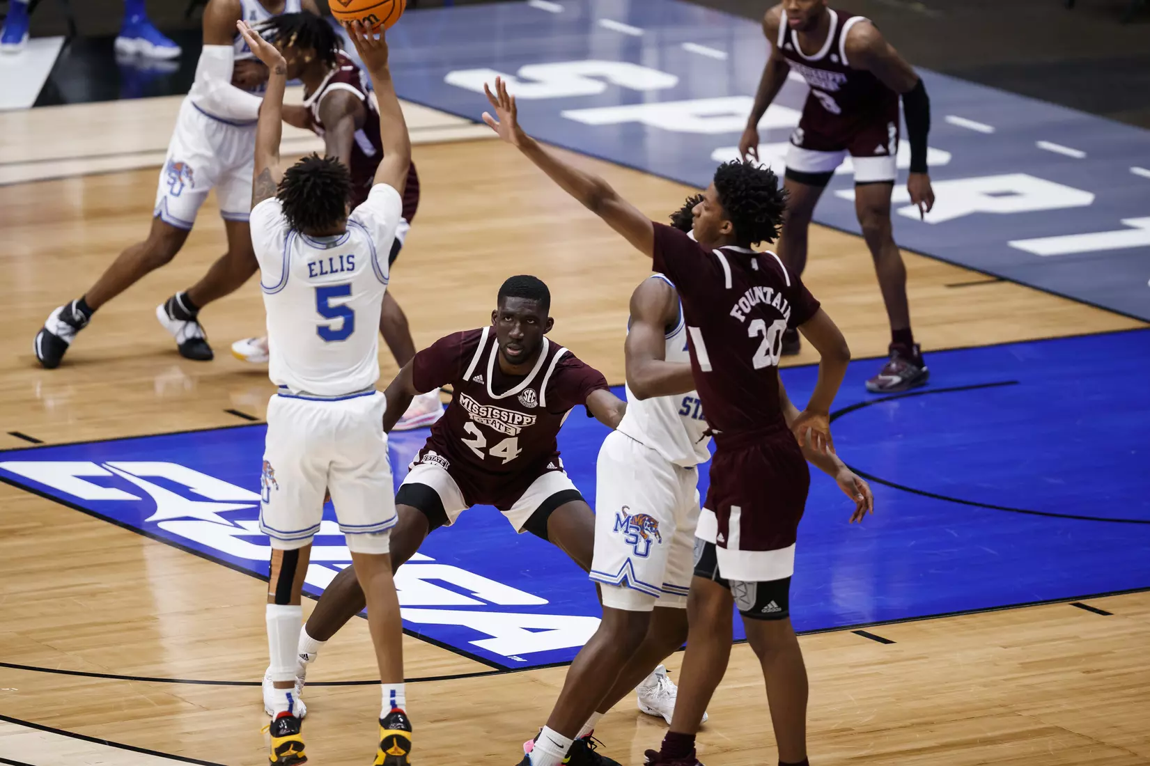 FRISCO, TX - March 28, 2021 - During the NIT Championship Game between the Mississippi State Bulldogs and the Memphis Tigers at Comerica Center in Frisco, TX. Photo By Chamberlain Smith