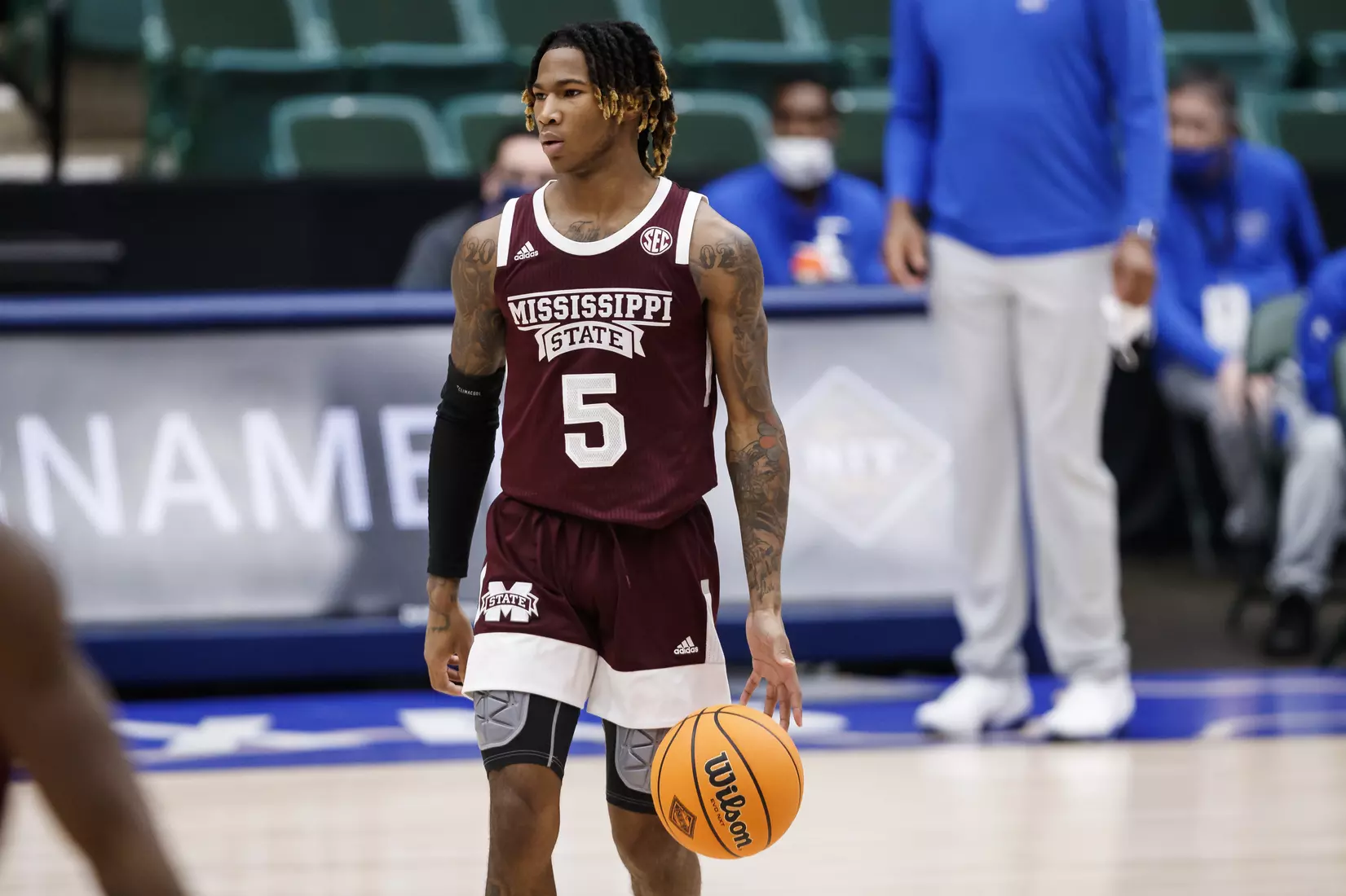 FRISCO, TX - March 28, 2021 - During the NIT Championship Game between the Mississippi State Bulldogs and the Memphis Tigers at Comerica Center in Frisco, TX. Photo By Chamberlain Smith