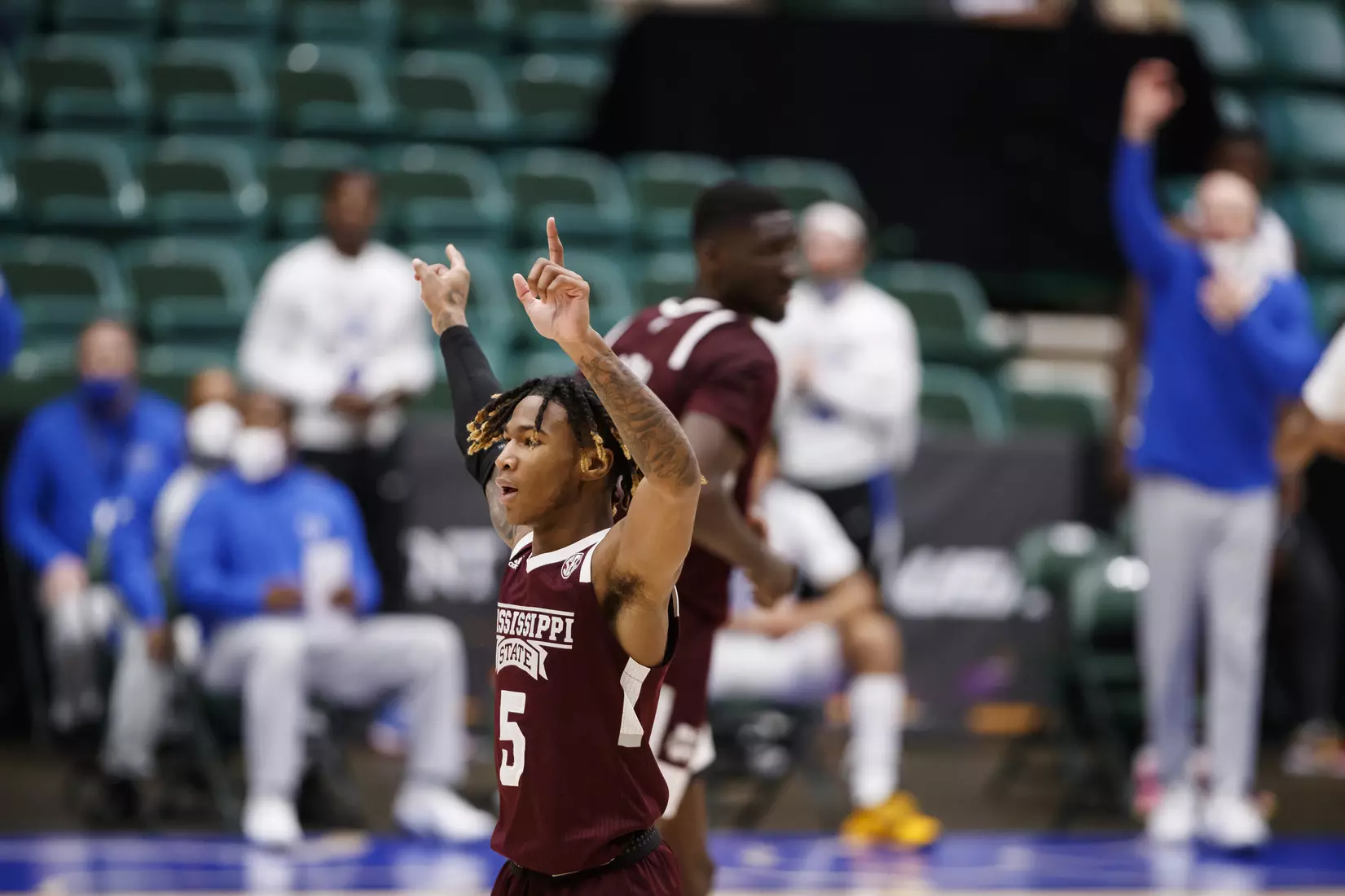 FRISCO, TX - March 28, 2021 - During the NIT Championship Game between the Mississippi State Bulldogs and the Memphis Tigers at Comerica Center in Frisco, TX. Photo By Chamberlain Smith