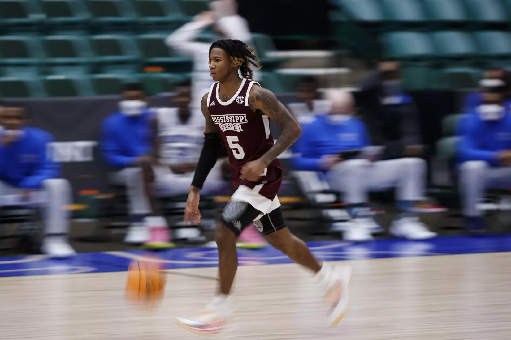 FRISCO, TX - March 28, 2021 - During the NIT Championship Game between the Mississippi State Bulldogs and the Memphis Tigers at Comerica Center in Frisco, TX. Photo By Chamberlain Smith