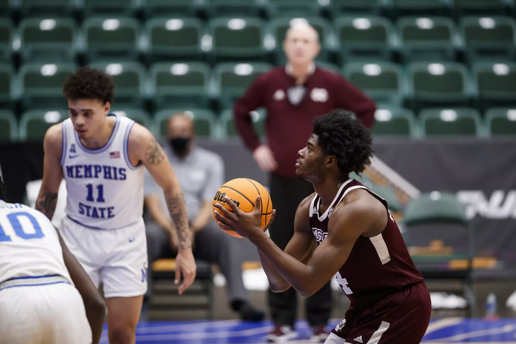 FRISCO, TX - March 28, 2021 - During the NIT Championship Game between the Mississippi State Bulldogs and the Memphis Tigers at Comerica Center in Frisco, TX. Photo By Chamberlain Smith