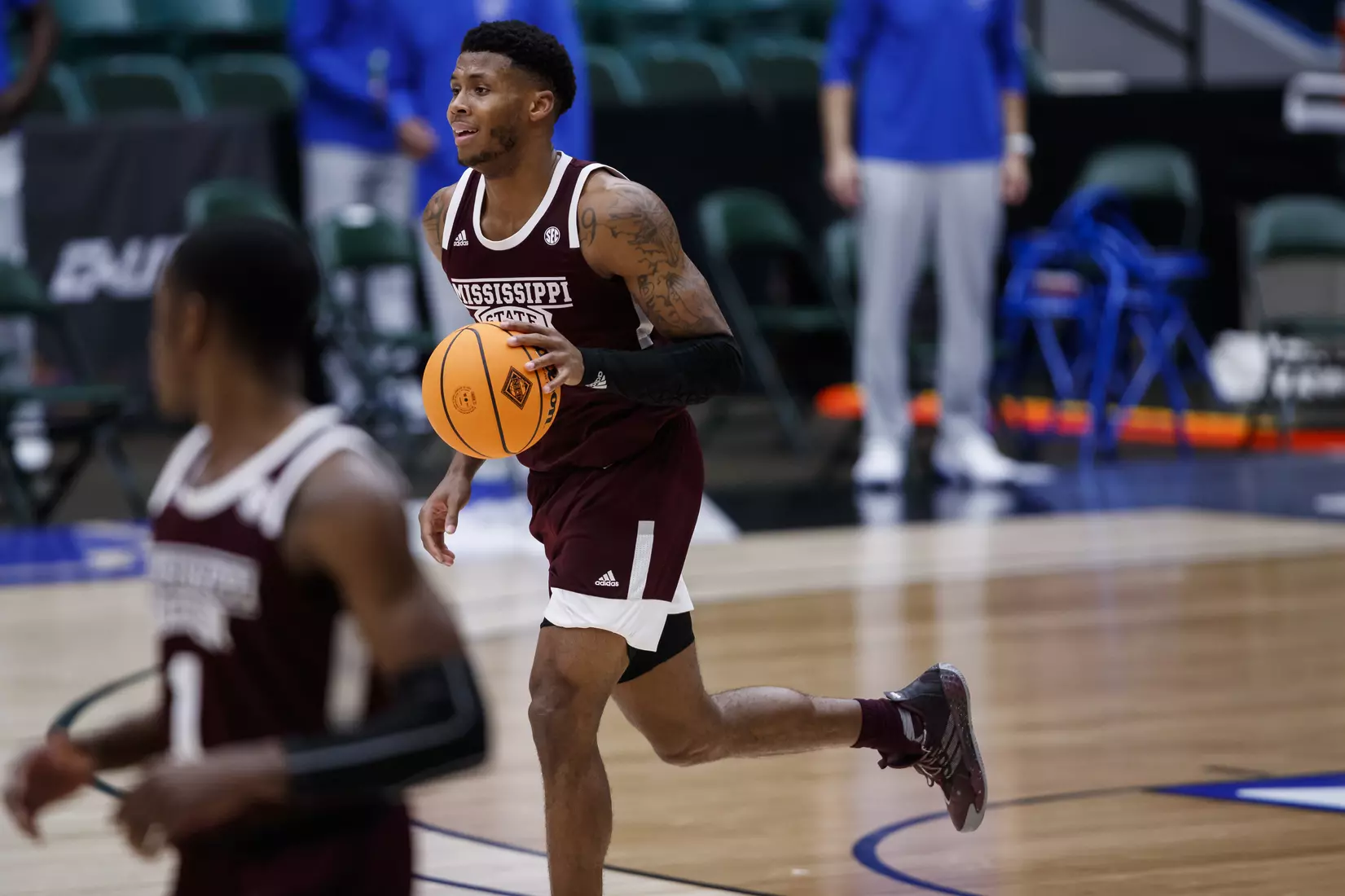 FRISCO, TX - March 28, 2021 - During the NIT Championship Game between the Mississippi State Bulldogs and the Memphis Tigers at Comerica Center in Frisco, TX. Photo By Chamberlain Smith