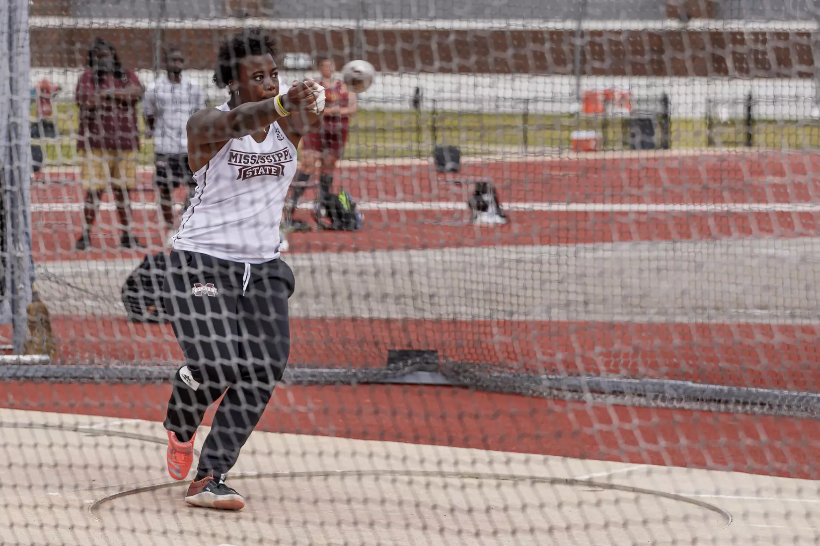 STARKVILLE, MS - APRIL 30, 2021 - Mississippi State Thrower Francesca Chambers during the Maroon and White Invite at the Mike Sanders Track Complex in Starkville, MS. Photo By Laura Parsley