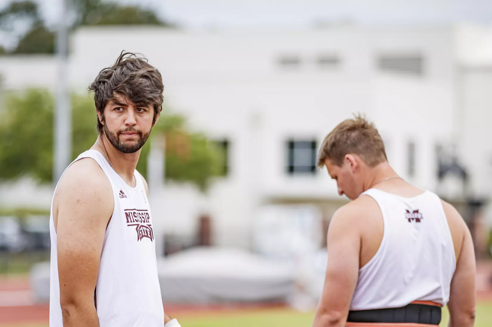 STARKVILLE, MS - APRIL 30, 2021 - Mississippi State Thrower Cade Finley during the Maroon and White Invite at the Mike Sanders Track Complex in Starkville, MS. Photo By Laura Parsley