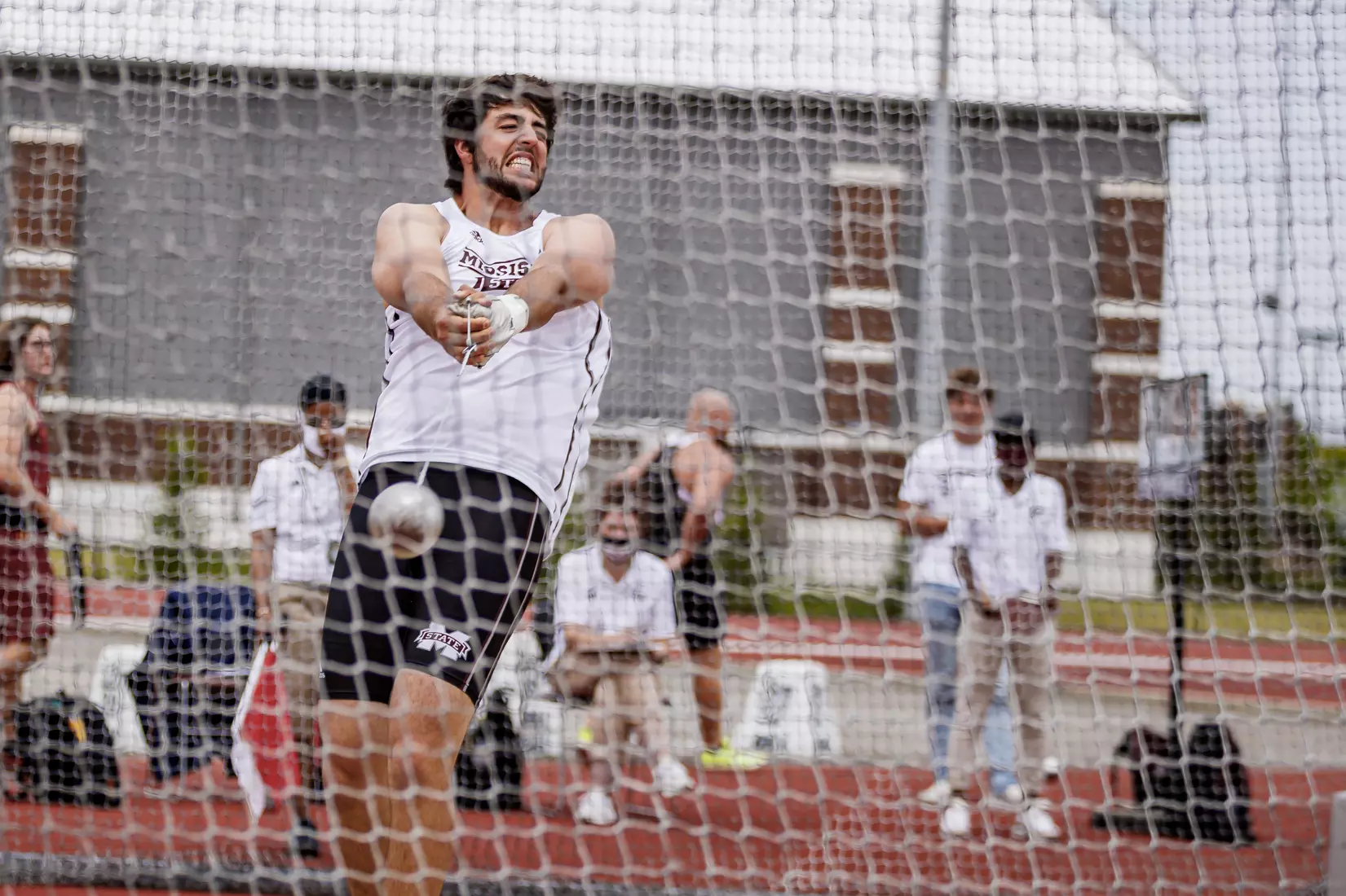 STARKVILLE, MS - APRIL 30, 2021 - Mississippi State Thrower Cade Finley during the Maroon and White Invite at the Mike Sanders Track Complex in Starkville, MS. Photo By Laura Parsley