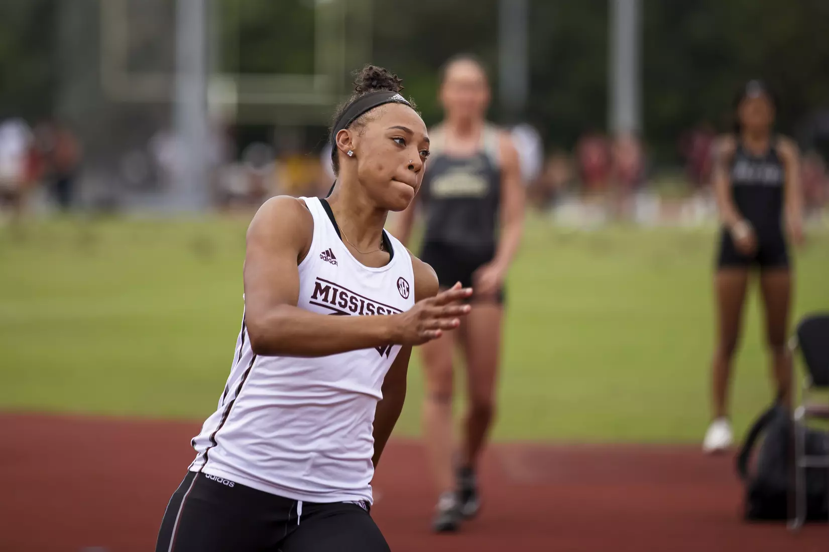 STARKVILLE, MS - April 30, 2021 - The Mississippi State Bulldogs compete in the Maroon and White Invite at the Mike Sanders Track Complex in Starkville, MS. Photo By Chamberlain Smith