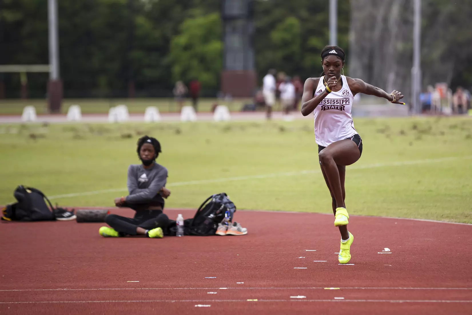 STARKVILLE, MS - April 30, 2021 - The Mississippi State Bulldogs compete in the Maroon and White Invite at the Mike Sanders Track Complex in Starkville, MS. Photo By Chamberlain Smith