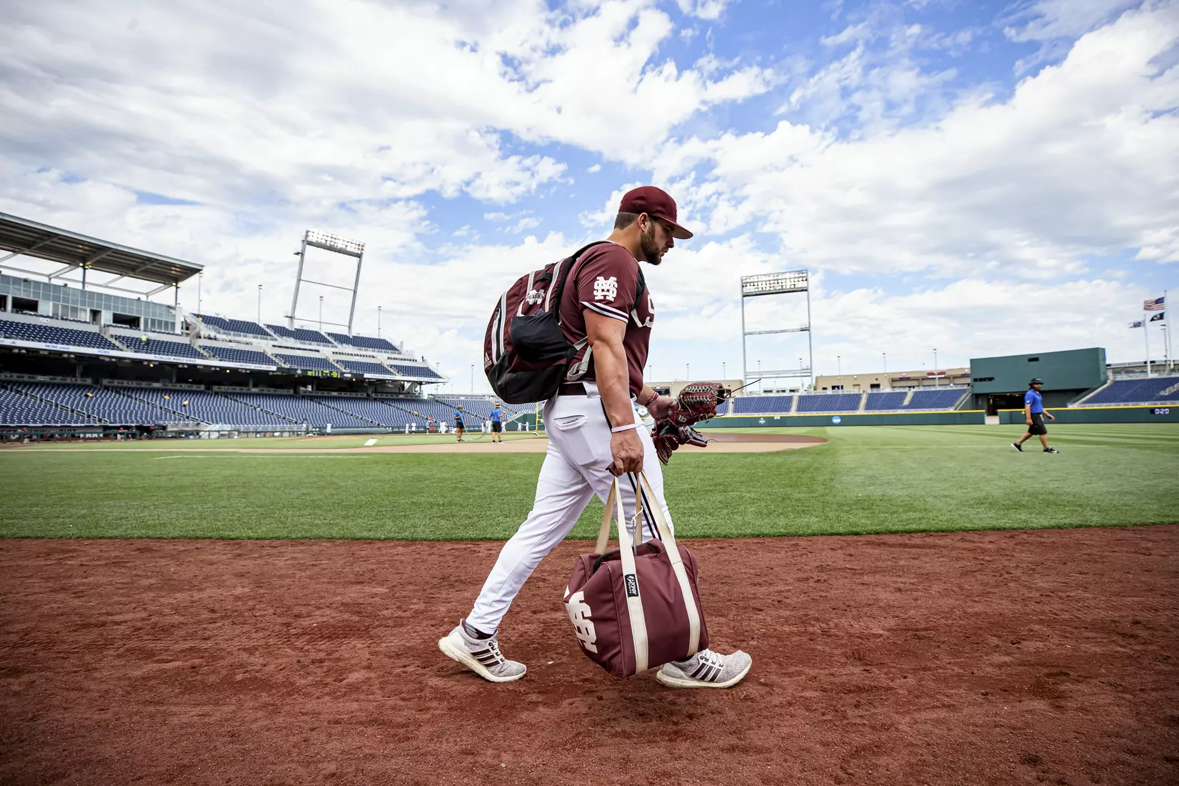 OMAHA, NE - June 22, 2021 - Mississippi State Pitcher Preston Johnson (#35) before the 2021 Mens College World Series game between the Mississippi State Bulldogs and the Virginia Cavaliers at TD Ameritrade Park in Omaha, NE. Photo By Austin Perryman