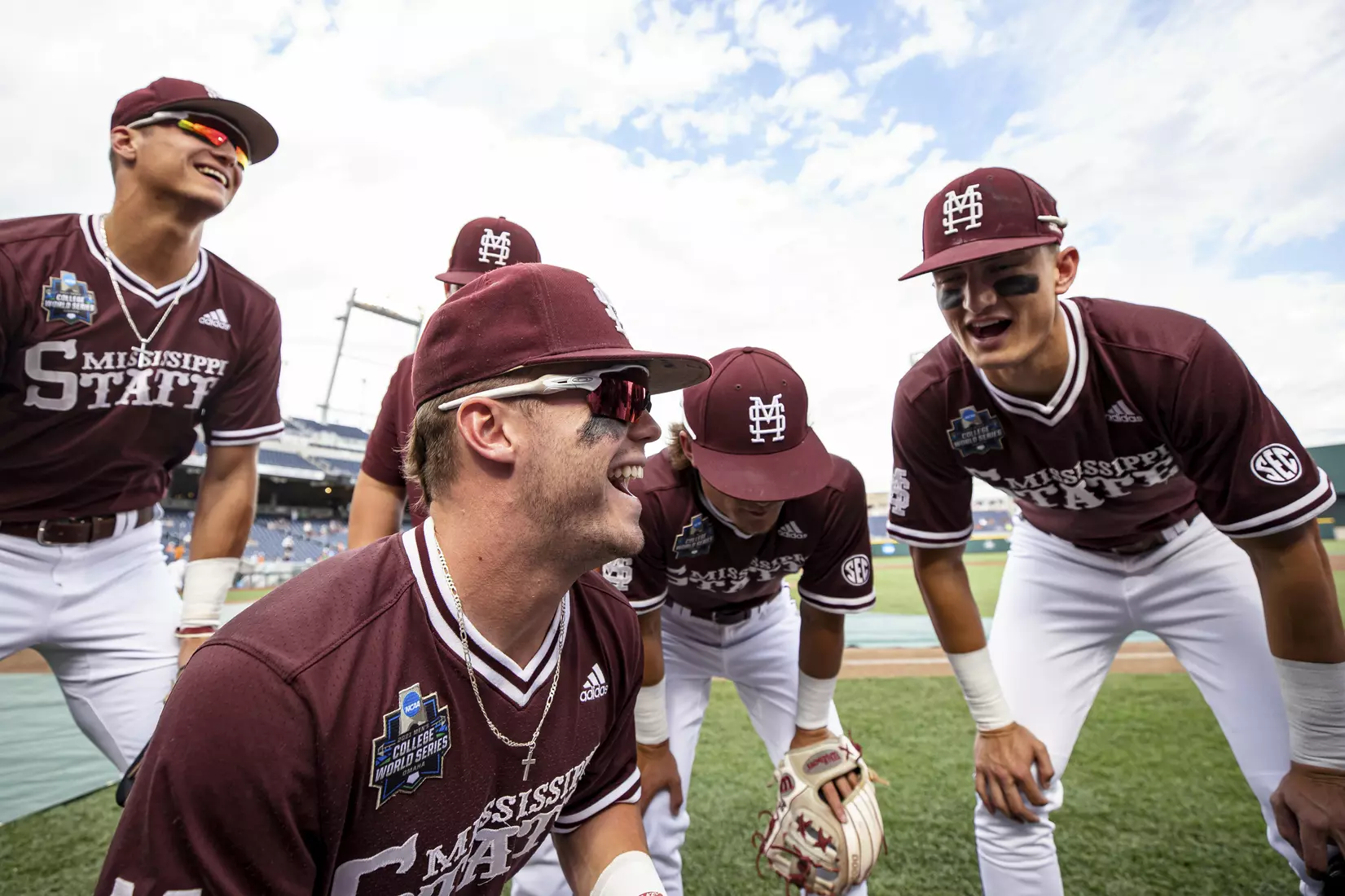 OMAHA, NE - June 22, 2021 - Mississippi State Outfielder Tanner Allen (#5) before the 2021 Mens College World Series game between the Mississippi State Bulldogs and the Virginia Cavaliers at TD Ameritrade Park in Omaha, NE. Photo By Austin Perryman