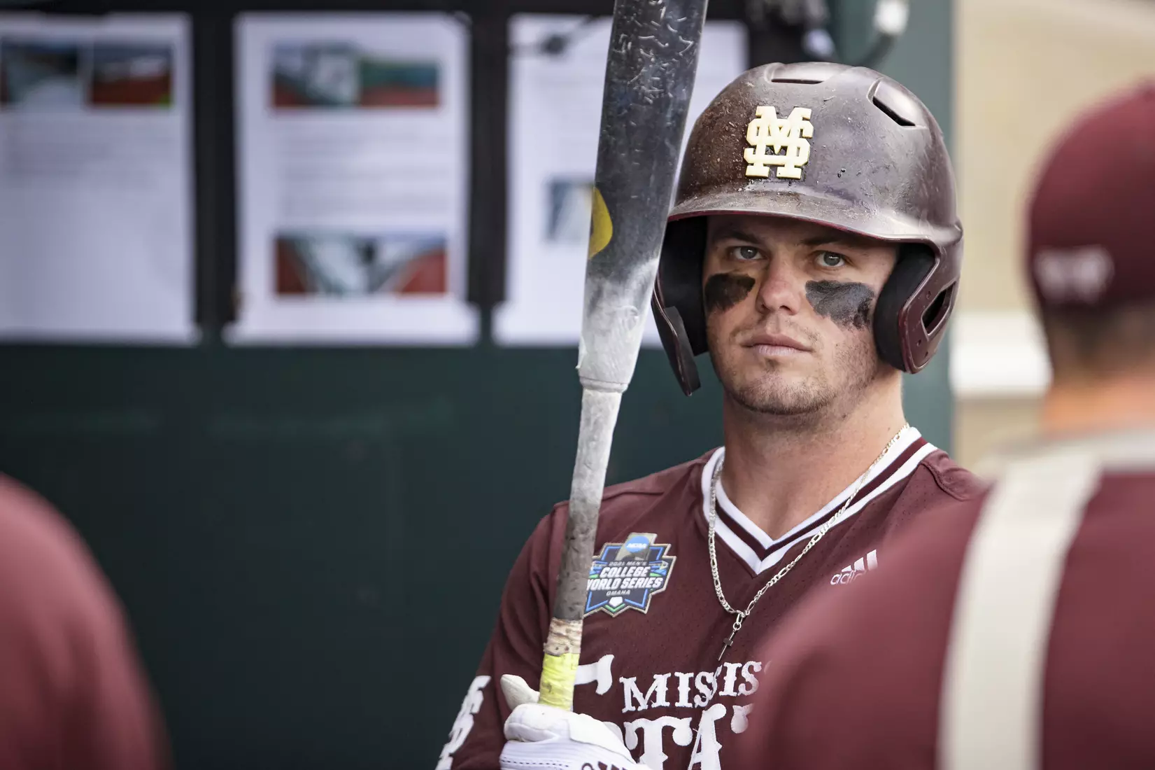 OMAHA, NE - June 22, 2021 - Mississippi State Outfielder Tanner Allen (#5) during the 2021 Mens College World Series game between the Mississippi State Bulldogs and the Virginia Cavaliers at TD Ameritrade Park in Omaha, NE. Photo By Austin Perryman