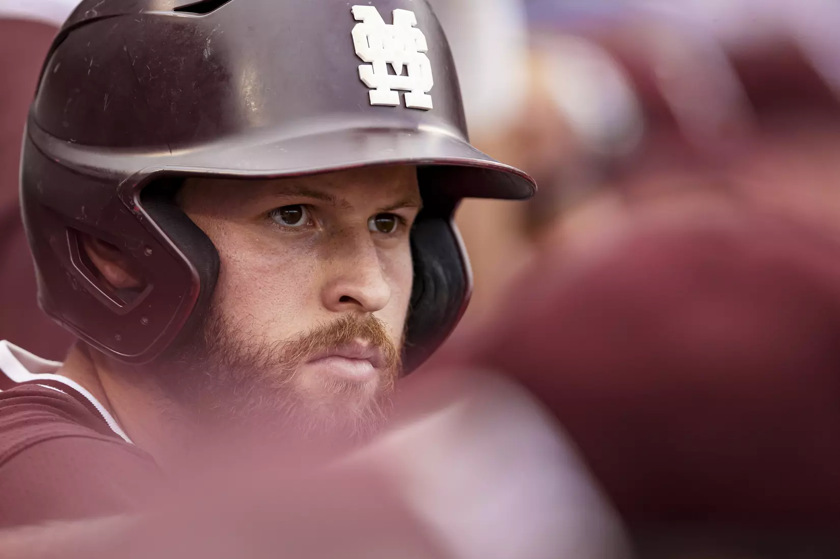 OMAHA, NE - June 22, 2021 - Mississippi State Infielder Luke Hancock (#20) during the 2021 Mens College World Series game between the Mississippi State Bulldogs and the Virginia Cavaliers at TD Ameritrade Park in Omaha, NE. Photo By Austin Perryman