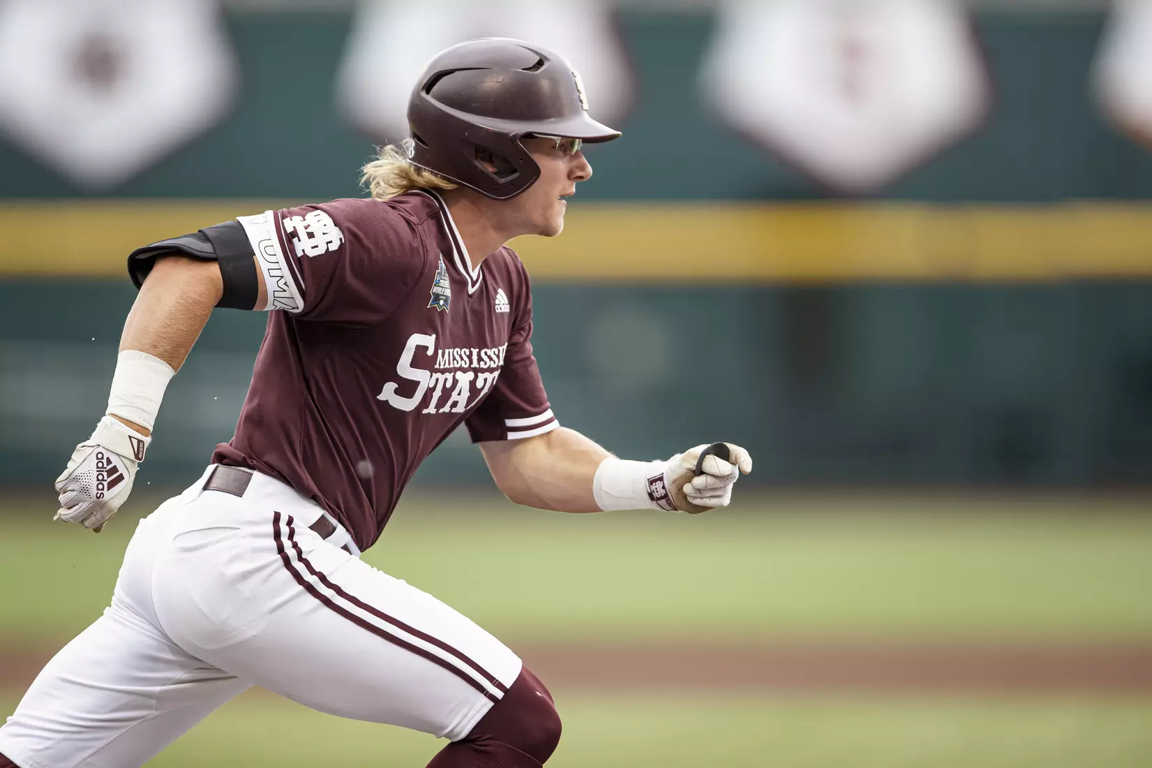 OMAHA, NE - June 22, 2021 - Mississippi State Outfielder Rowdey Jordan (#4) during the 2021 Mens College World Series game between the Mississippi State Bulldogs and the Virginia Cavaliers at TD Ameritrade Park in Omaha, NE. Photo By Austin Perryman