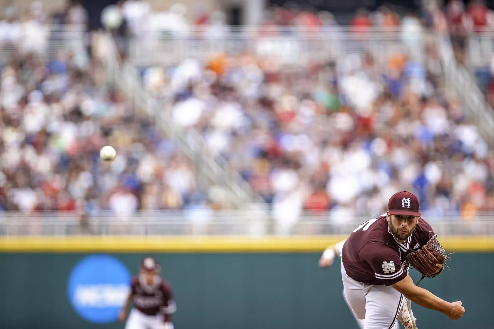 OMAHA, NE - June 22, 2021 - Mississippi State Pitcher Preston Johnson (#35) during the 2021 Mens College World Series game between the Mississippi State Bulldogs and the Virginia Cavaliers at TD Ameritrade Park in Omaha, NE. Photo By Austin Perryman