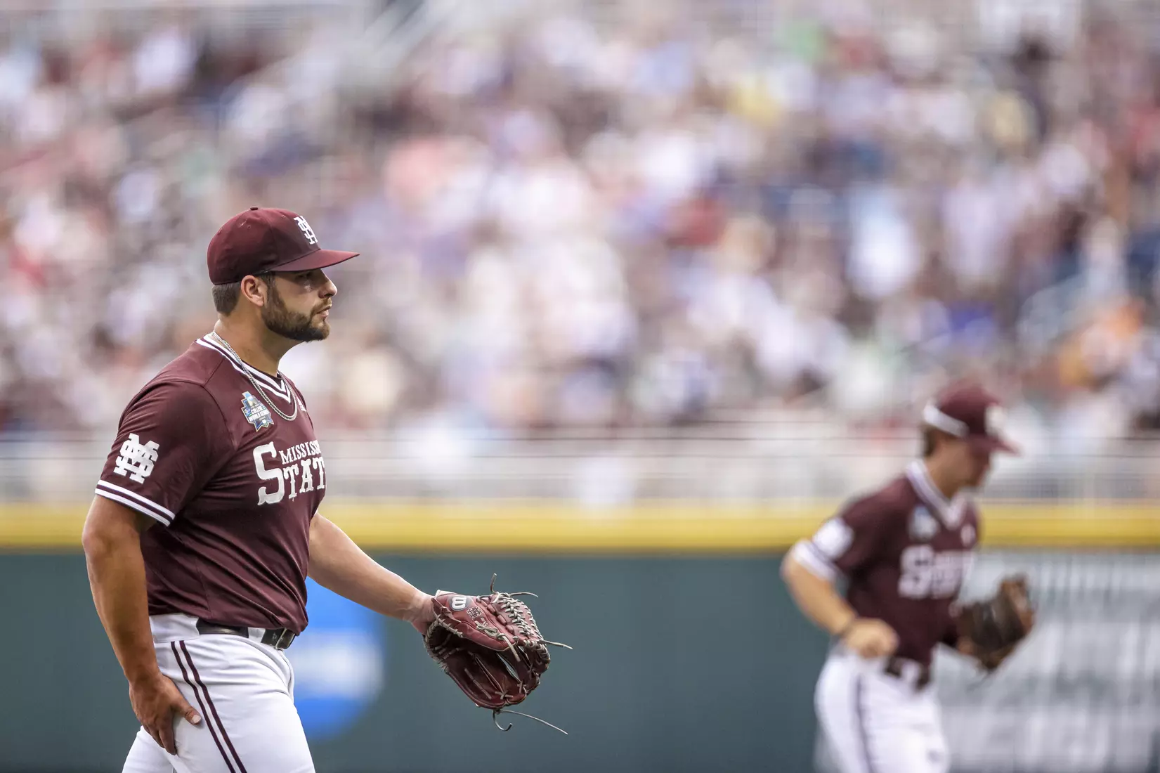 OMAHA, NE - June 22, 2021 - Mississippi State Pitcher Preston Johnson (#35) during the 2021 Mens College World Series game between the Mississippi State Bulldogs and the Virginia Cavaliers at TD Ameritrade Park in Omaha, NE. Photo By Austin Perryman
