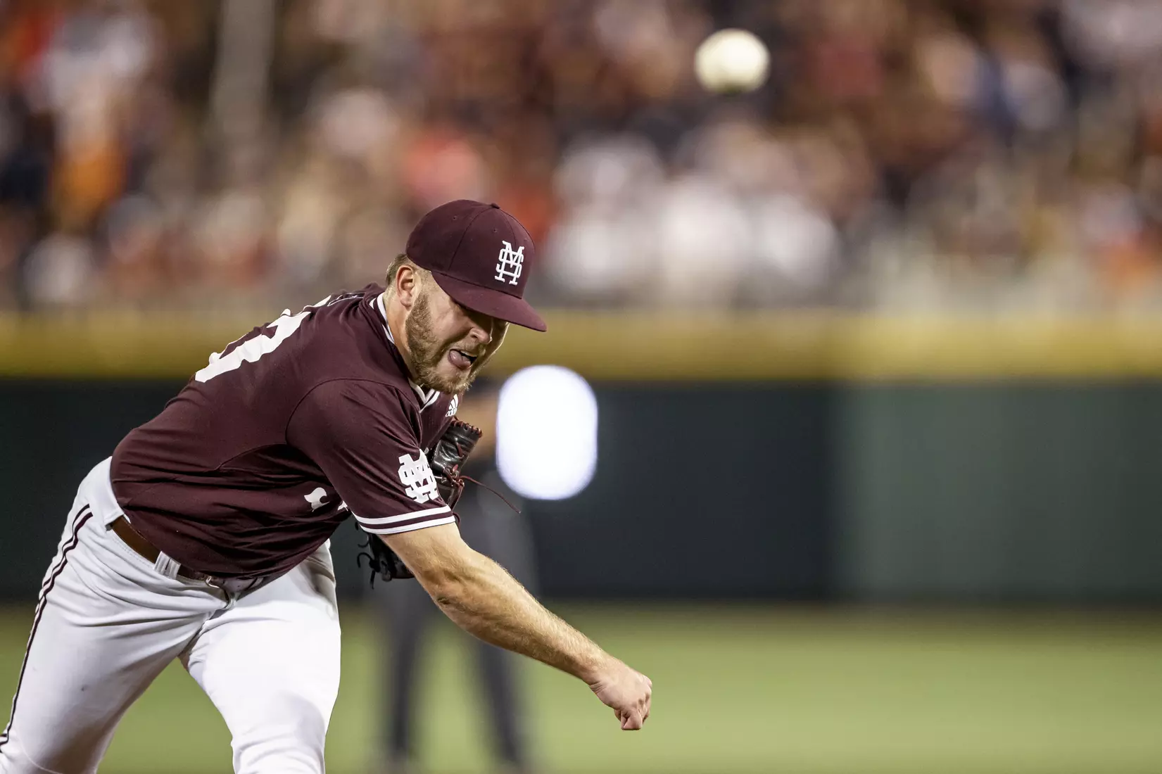 OMAHA, NE - June 22, 2021 - Mississippi State Pitcher Landon Sims (#23) during the 2021 Mens College World Series game between the Mississippi State Bulldogs and the Virginia Cavaliers at TD Ameritrade Park in Omaha, NE. Photo By Austin Perryman