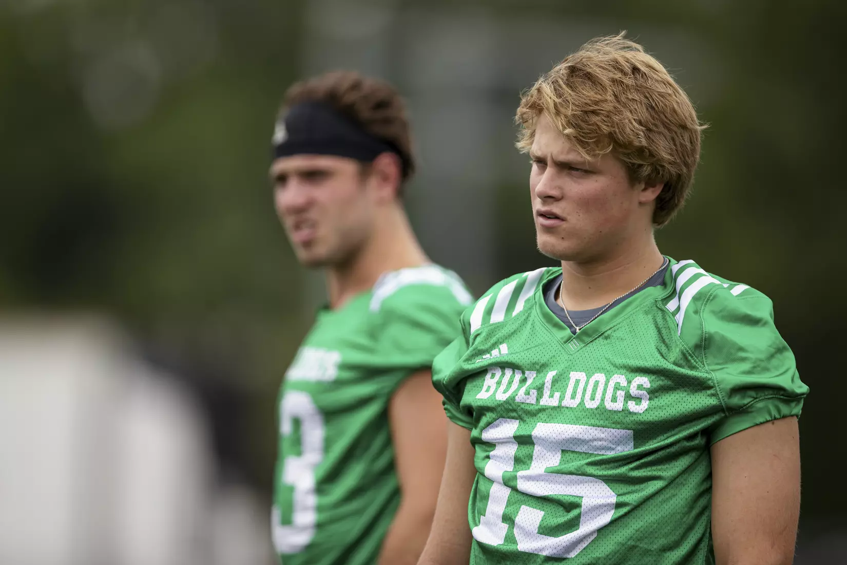 STARKVILLE, MS - August 06, 2021 - Mississippi State Quarterback Jake Weir (#15) during a training camp practice at the Leo Seal Jr. Football Complex at Mississippi State University in Starkville, MS. Photo By Austin Perryman