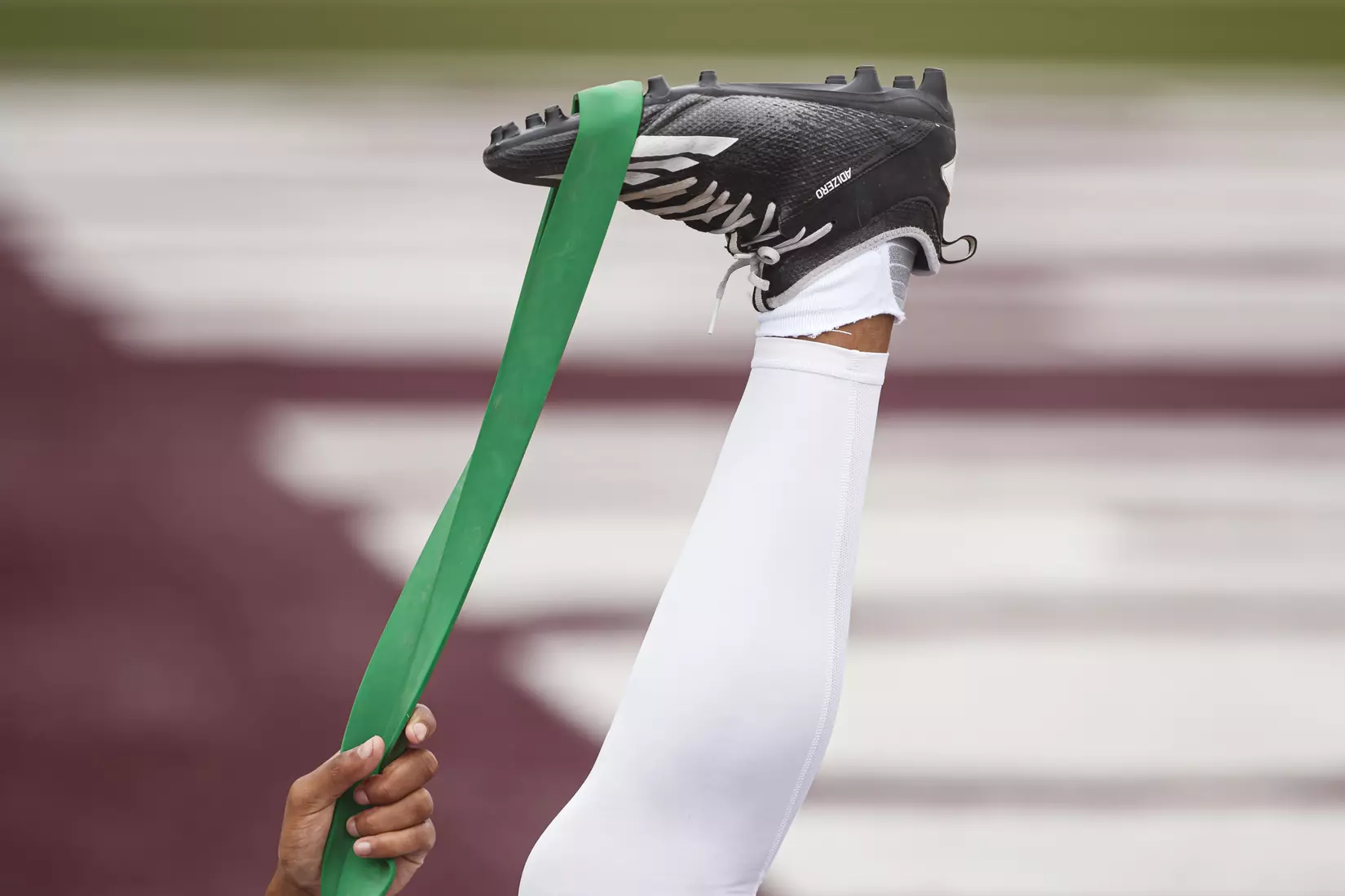 STARKVILLE, MS - August 06, 2021 - Adidas cleats during training camp practice at the Leo Seal Jr. Football Complex at Mississippi State University in Starkville, MS. Photo By Chamberlain Smith
