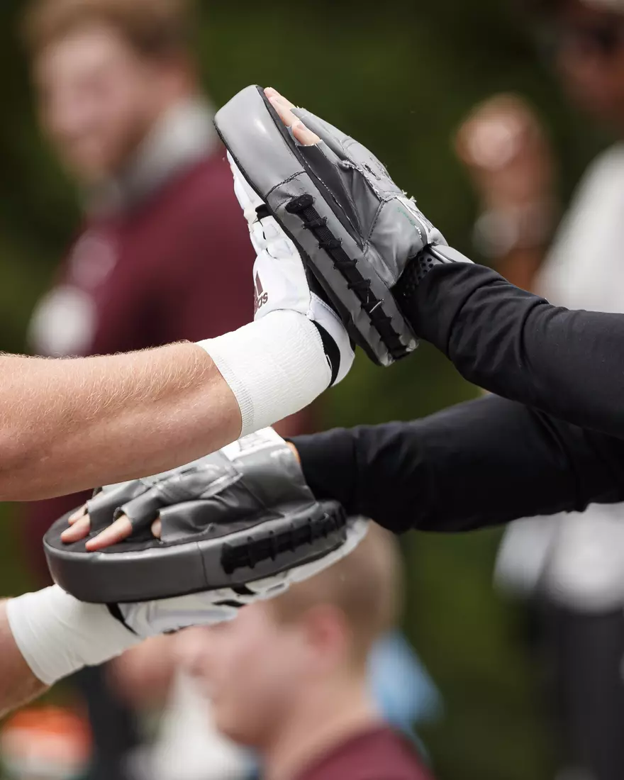 STARKVILLE, MS - August 06, 2021 - Hands during training camp practice at the Leo Seal Jr. Football Complex at Mississippi State University in Starkville, MS. Photo By Chamberlain Smith