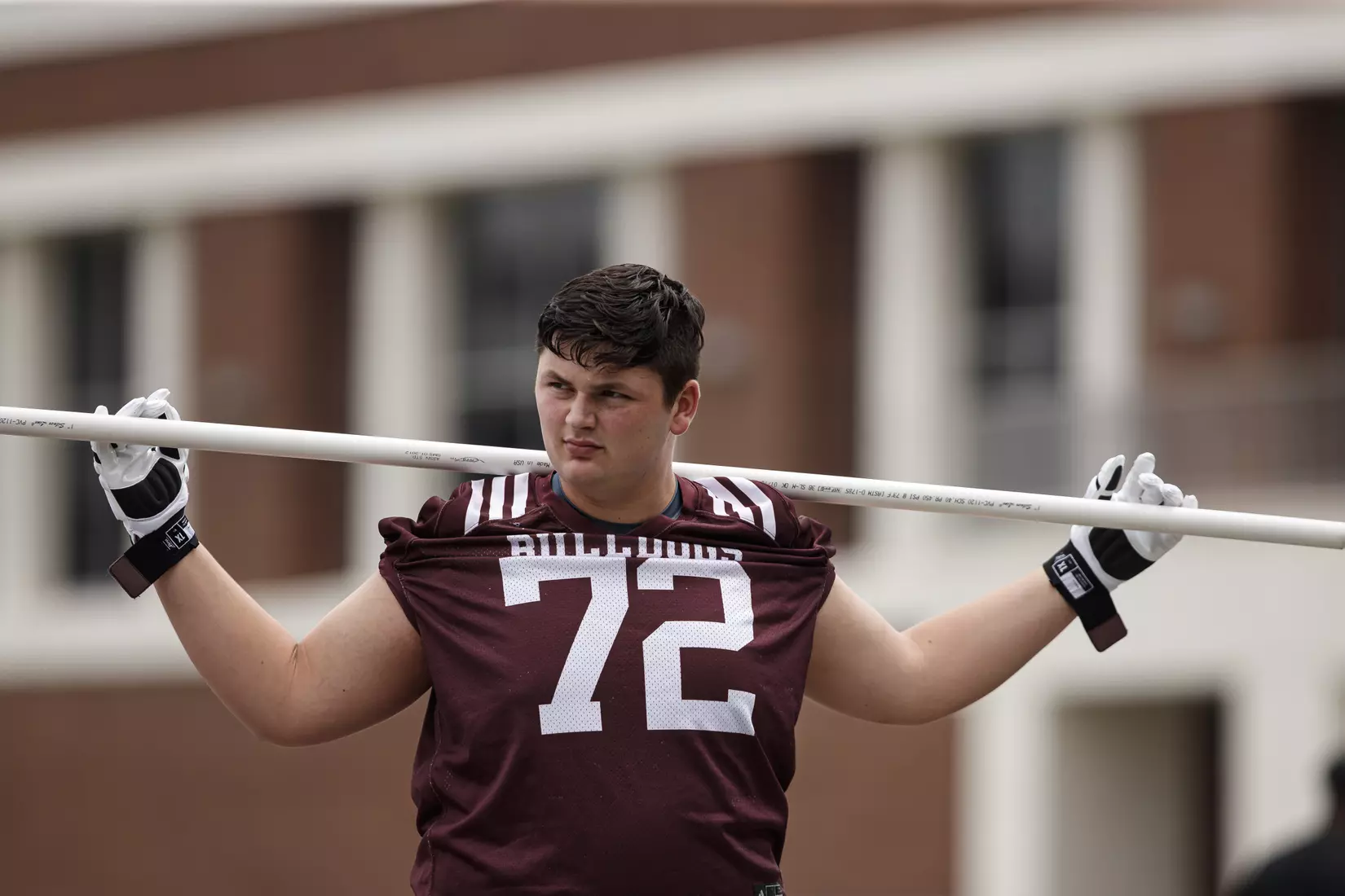 STARKVILLE, MS - August 06, 2021 - Mississippi State Offensive Lineman Canon Boone (#72) during training camp practice at the Leo Seal Jr. Football Complex at Mississippi State University in Starkville, MS. Photo By Chamberlain Smith