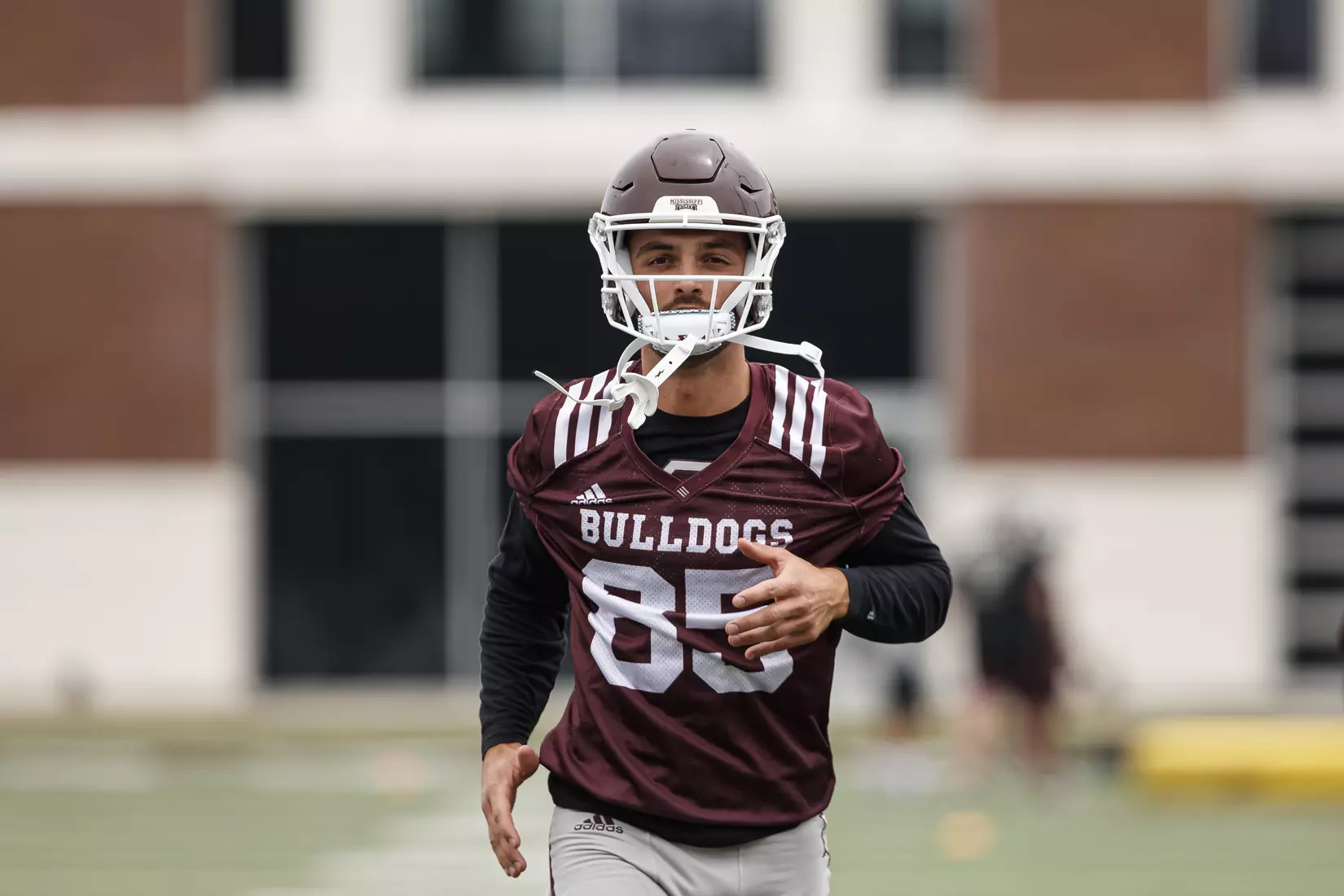 STARKVILLE, MS - August 06, 2021 - Mississippi State Wide Receiver Austin Williams (#85) during training camp practice at the Leo Seal Jr. Football Complex at Mississippi State University in Starkville, MS. Photo By Chamberlain Smith