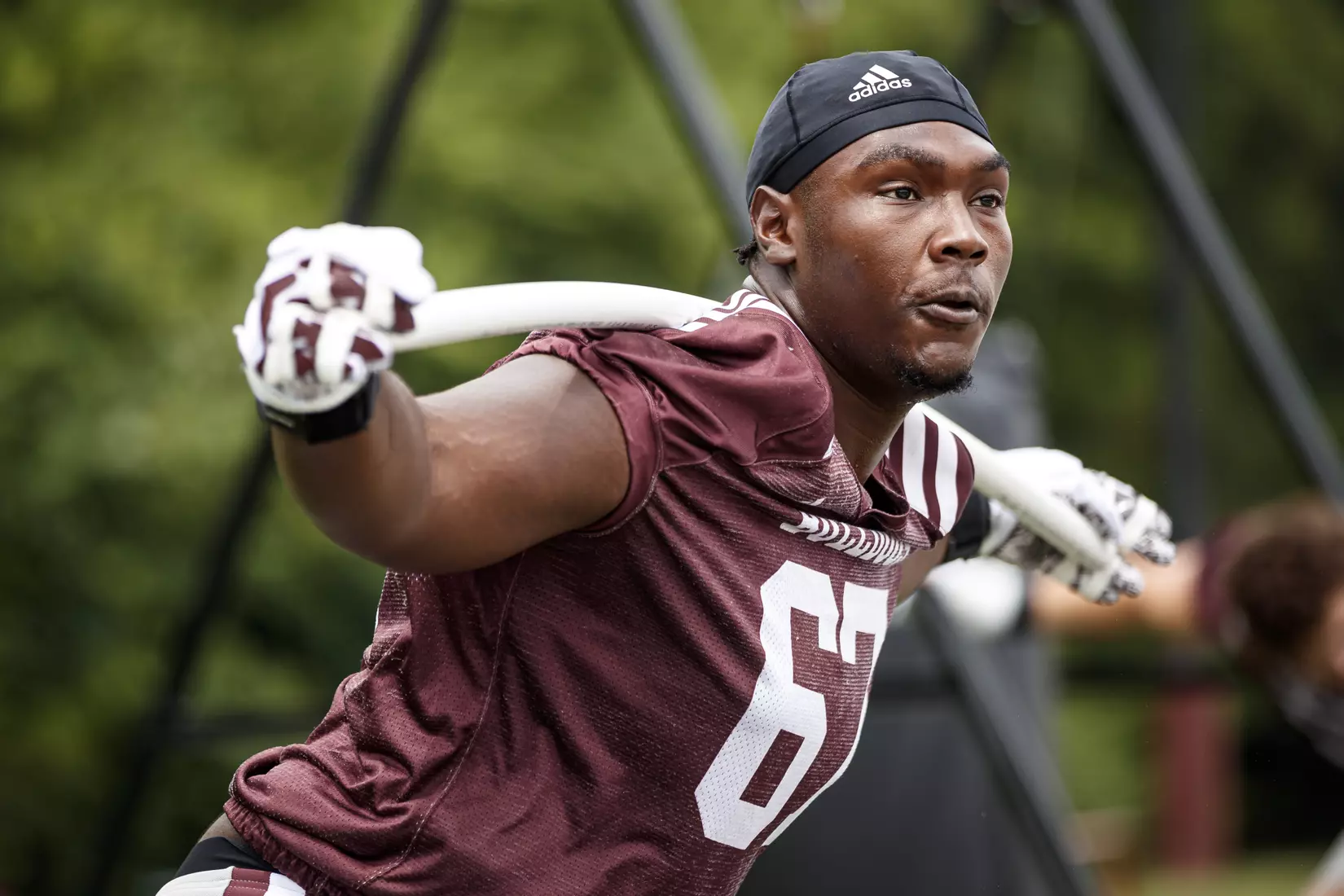 STARKVILLE, MS - August 07, 2021 - Mississippi State Offensive Lineman Charles Cross (#67) during a training camp practice at the Leo Seal Jr. Football Complex at Mississippi State University in Starkville, MS. Photo By Austin Perryman