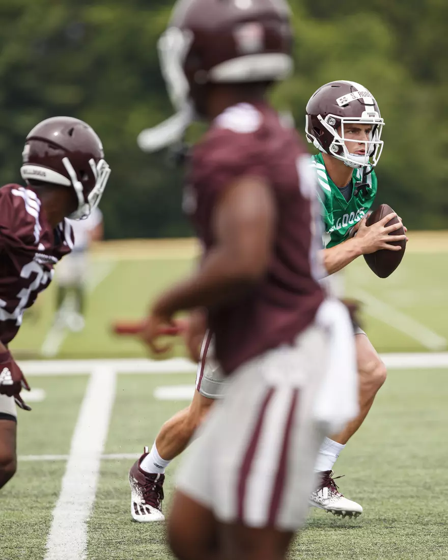 STARKVILLE, MS - August 06, 2021 - Mississippi State Quarterback Will Rogers (#2) during training camp practice at the Leo Seal Jr. Football Complex at Mississippi State University in Starkville, MS. Photo By Chamberlain Smith