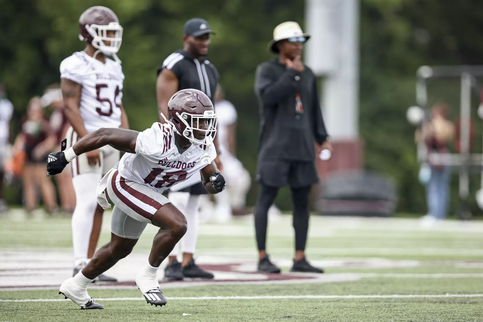 STARKVILLE, MS - August 06, 2021 - Mississippi State Defensive Back Janari Dean (#18) during a training camp practice at the Leo Seal Jr. Football Complex at Mississippi State University in Starkville, MS. Photo By Austin Perryman