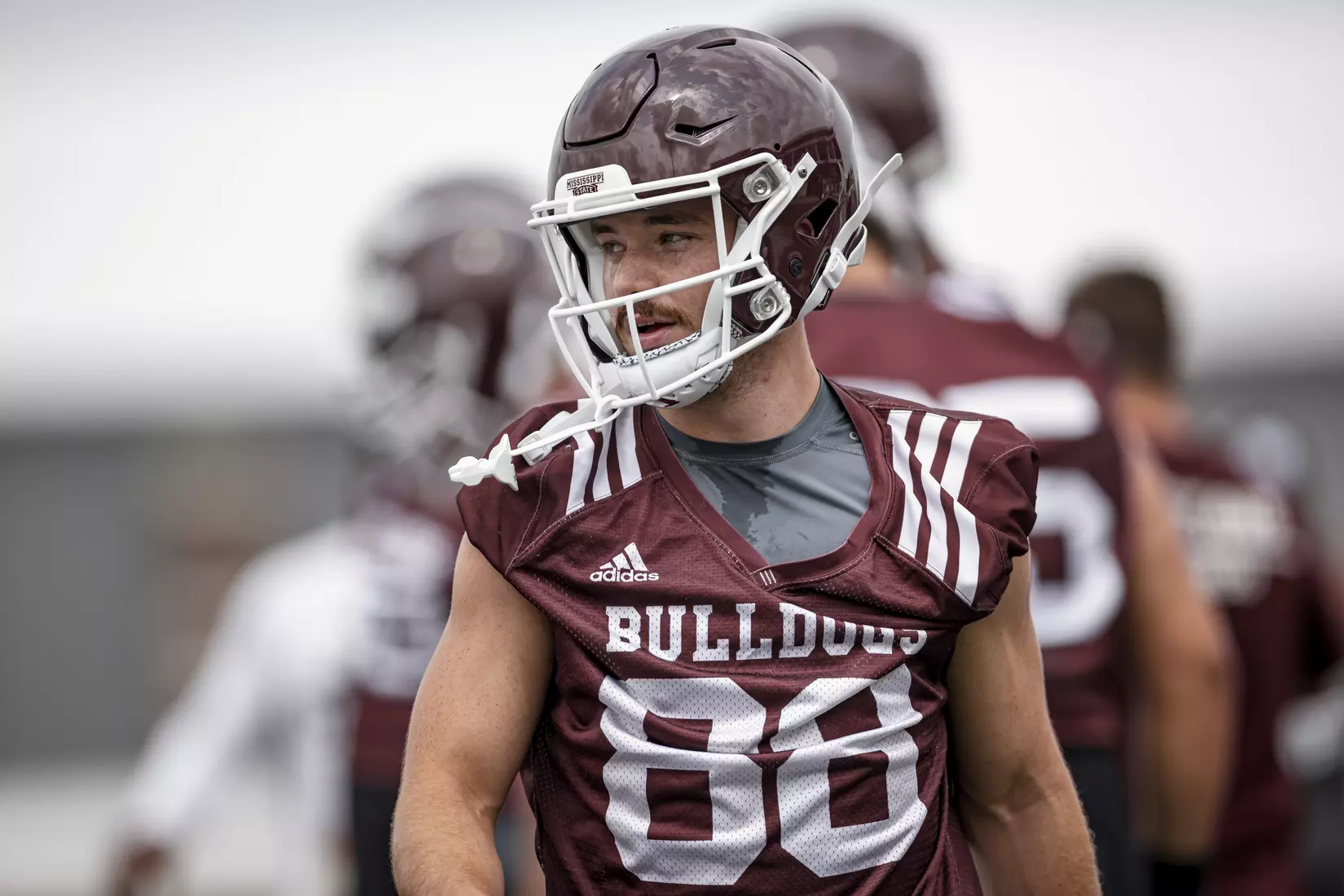 STARKVILLE, MS - August 06, 2021 - Mississippi State Wide Receiver Carson Banks (#88) during a training camp practice at the Leo Seal Jr. Football Complex at Mississippi State University in Starkville, MS. Photo By Austin Perryman