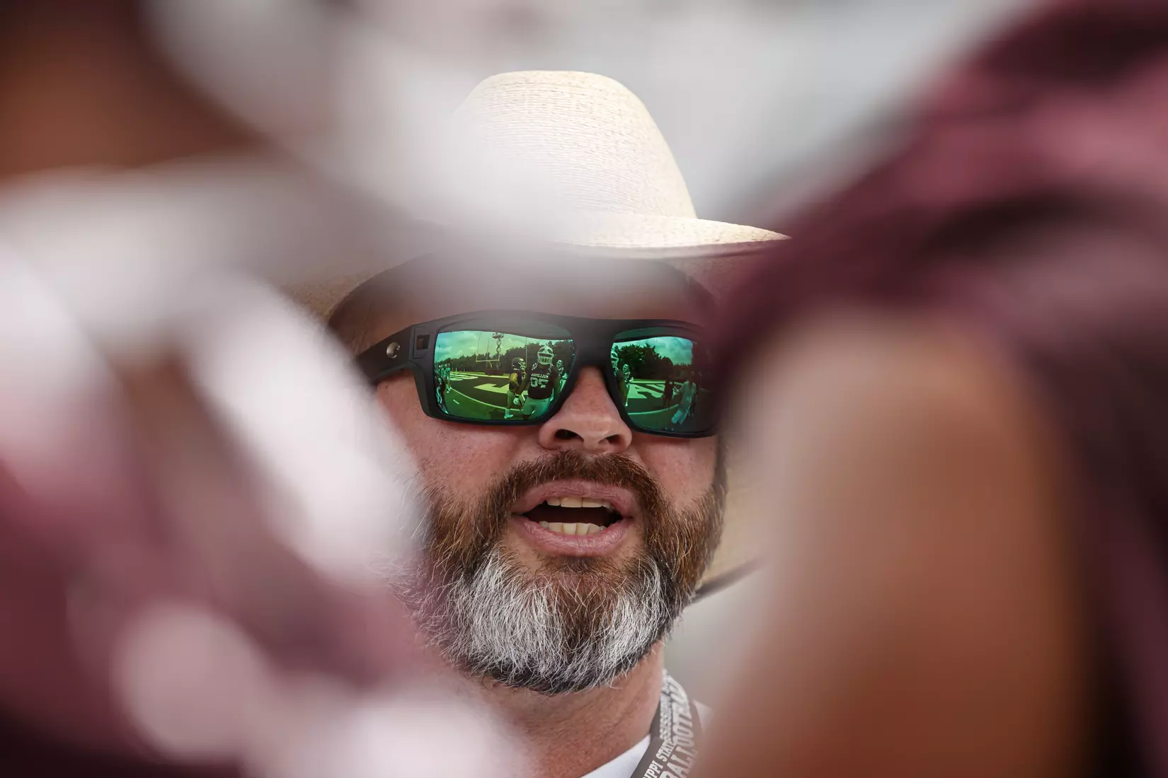 STARKVILLE, MS - August 06, 2021 - Mississippi State Offensive Line Coach Mason Miller during training camp practice at the Leo Seal Jr. Football Complex at Mississippi State University in Starkville, MS. Photo By Chamberlain Smith