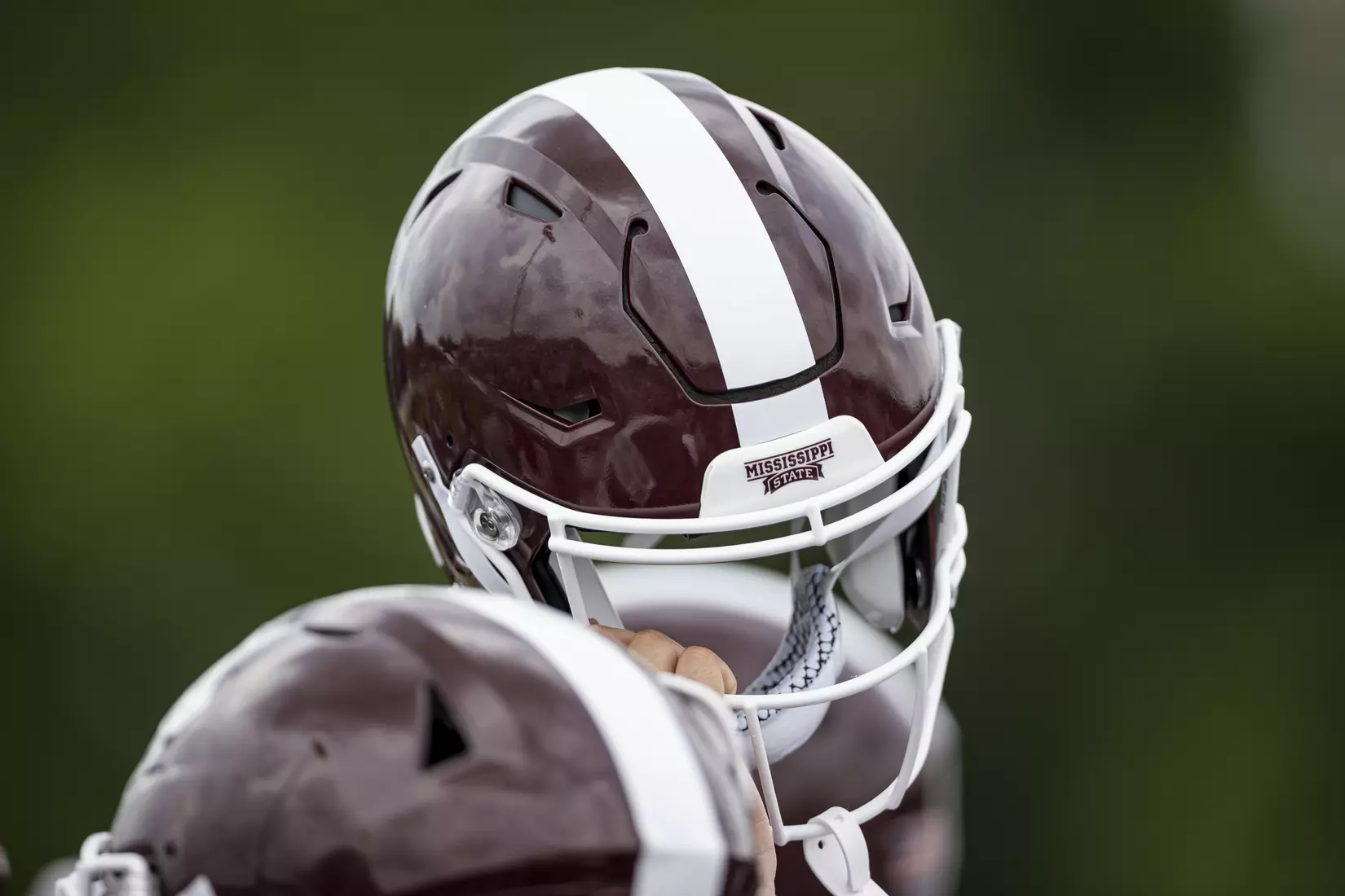 STARKVILLE, MS - August 06, 2021 - Mississippi State helmet during a training camp practice at the Leo Seal Jr. Football Complex at Mississippi State University in Starkville, MS. Photo By Austin Perryman