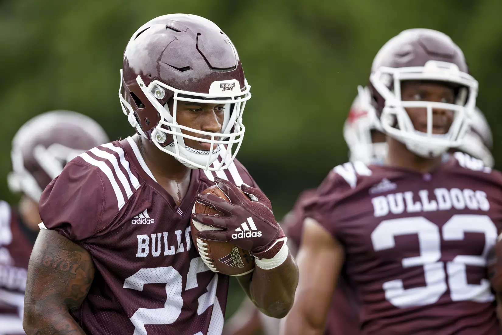 STARKVILLE, MS - August 06, 2021 - Mississippi State Running Back Dillon Johnson (#23) during a training camp practice at the Leo Seal Jr. Football Complex at Mississippi State University in Starkville, MS. Photo By Austin Perryman