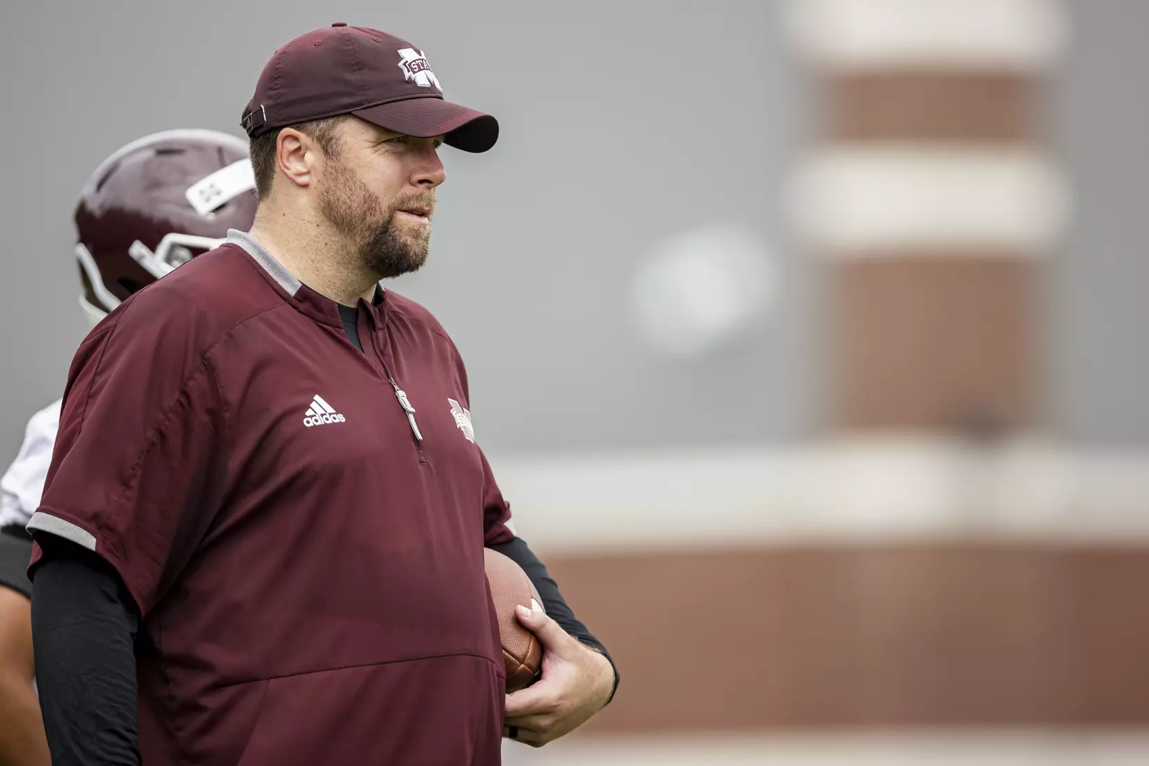 STARKVILLE, MS - August 06, 2021 - Mississippi State Defensive Analyst Ryan Lindley during a training camp practice at the Leo Seal Jr. Football Complex at Mississippi State University in Starkville, MS. Photo By Austin Perryman