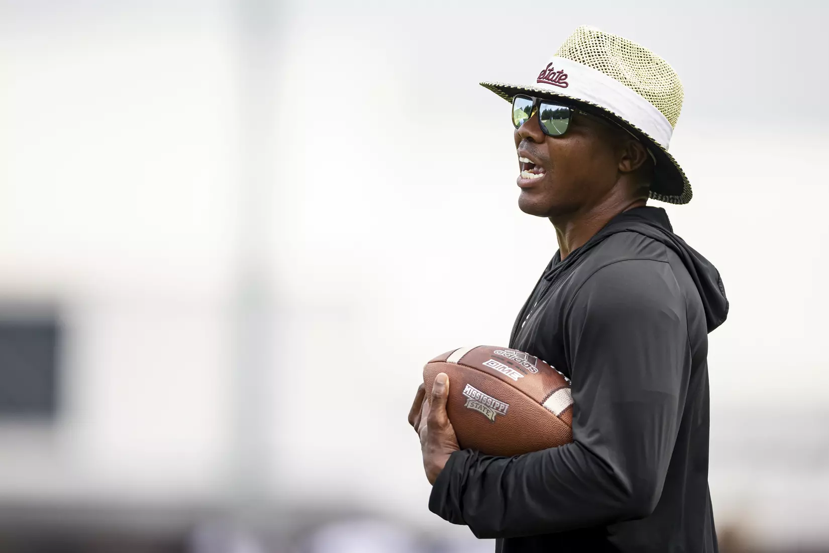 STARKVILLE, MS - August 06, 2021 - Mississippi State Cornerbacks Coach Darcel McBath during a training camp practice at the Leo Seal Jr. Football Complex at Mississippi State University in Starkville, MS. Photo By Austin Perryman