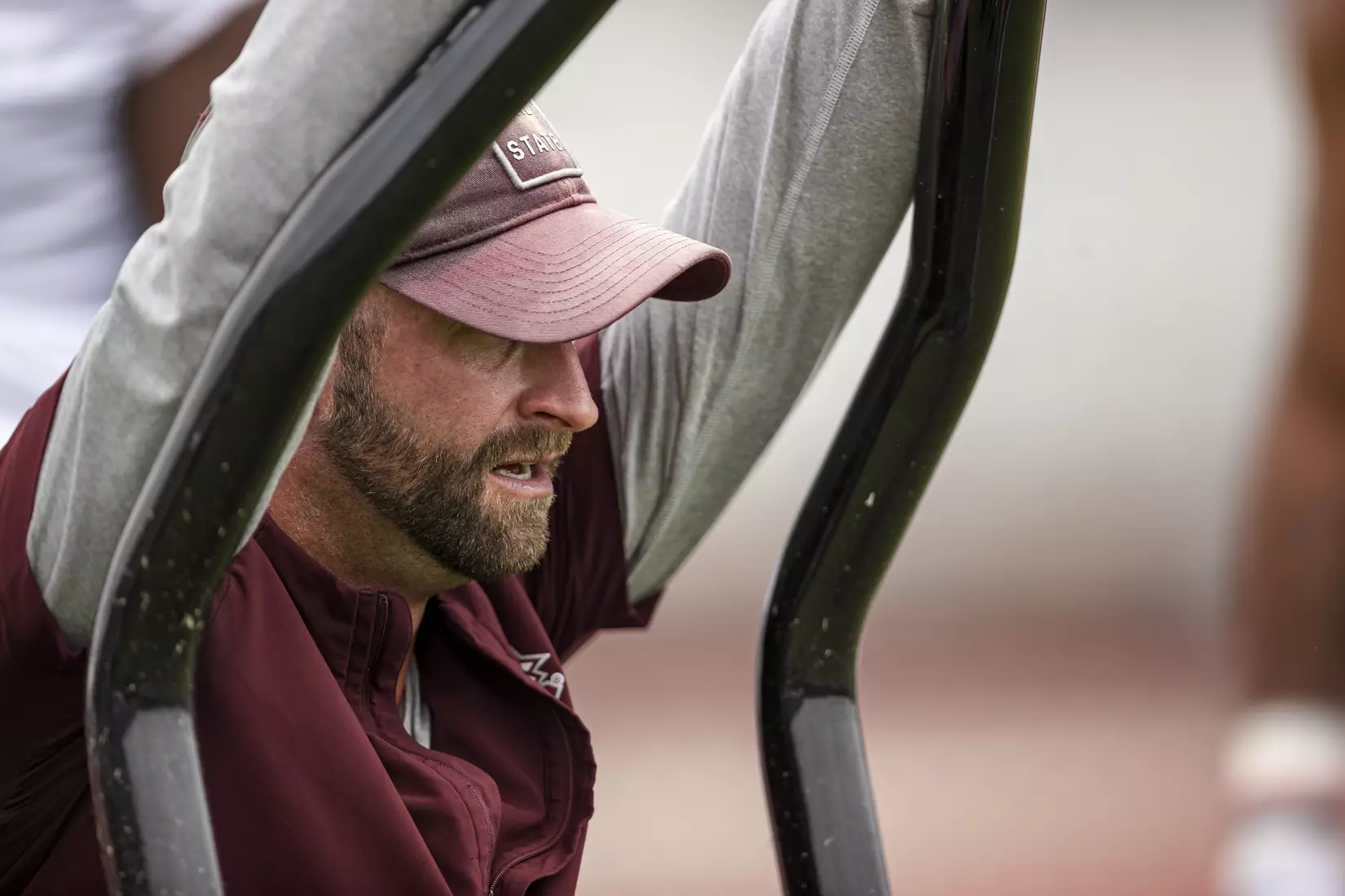 STARKVILLE, MS - August 06, 2021 - Mississippi State Special Teams Coordinator Matt Brock during a training camp practice at the Leo Seal Jr. Football Complex at Mississippi State University in Starkville, MS. Photo By Austin Perryman
