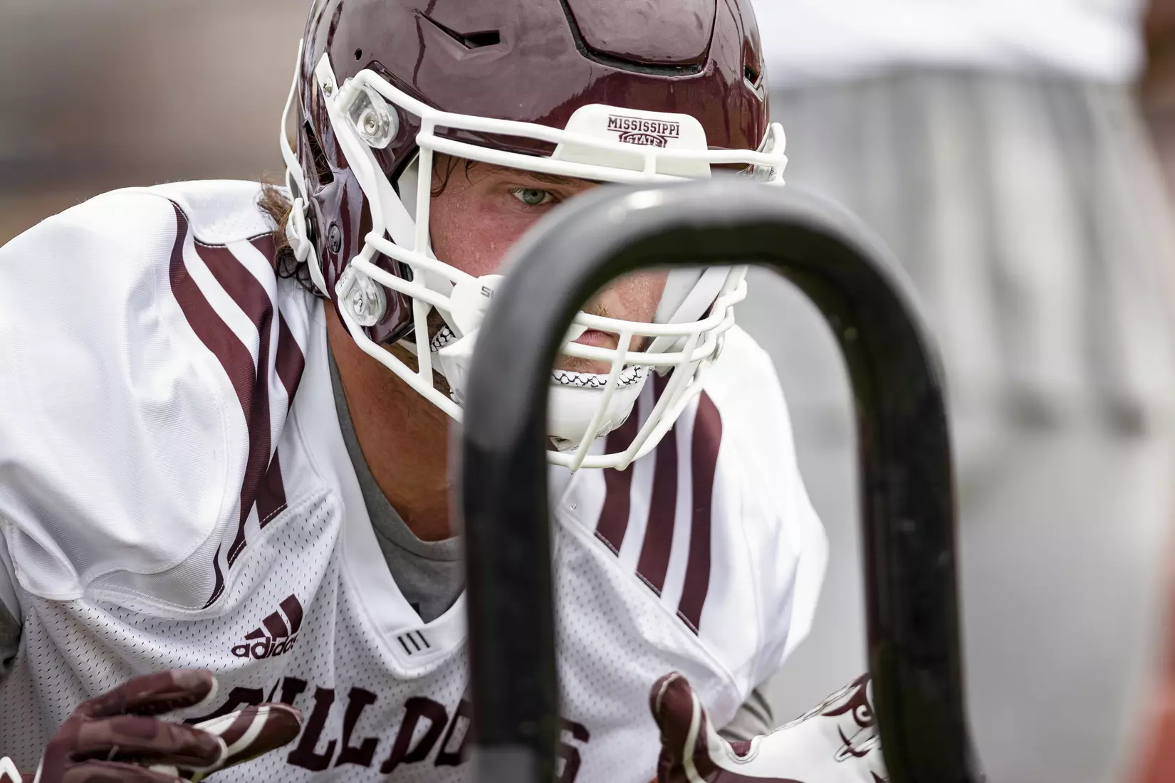 STARKVILLE, MS - August 06, 2021 - Mississippi State Defensive Lineman Sherman Timbs (#34) during a training camp practice at the Leo Seal Jr. Football Complex at Mississippi State University in Starkville, MS. Photo By Austin Perryman