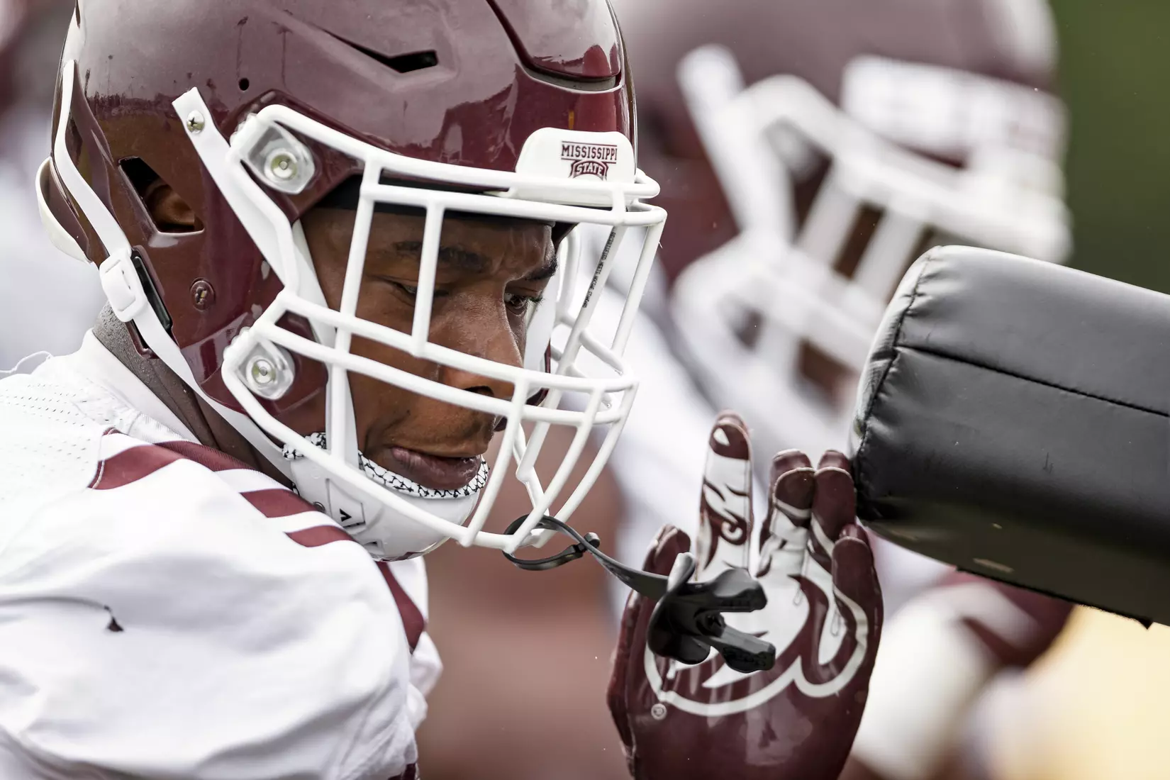 STARKVILLE, MS - August 06, 2021 - Mississippi State Linebacker DeMonte Russell (#9) during a training camp practice at the Leo Seal Jr. Football Complex at Mississippi State University in Starkville, MS. Photo By Austin Perryman