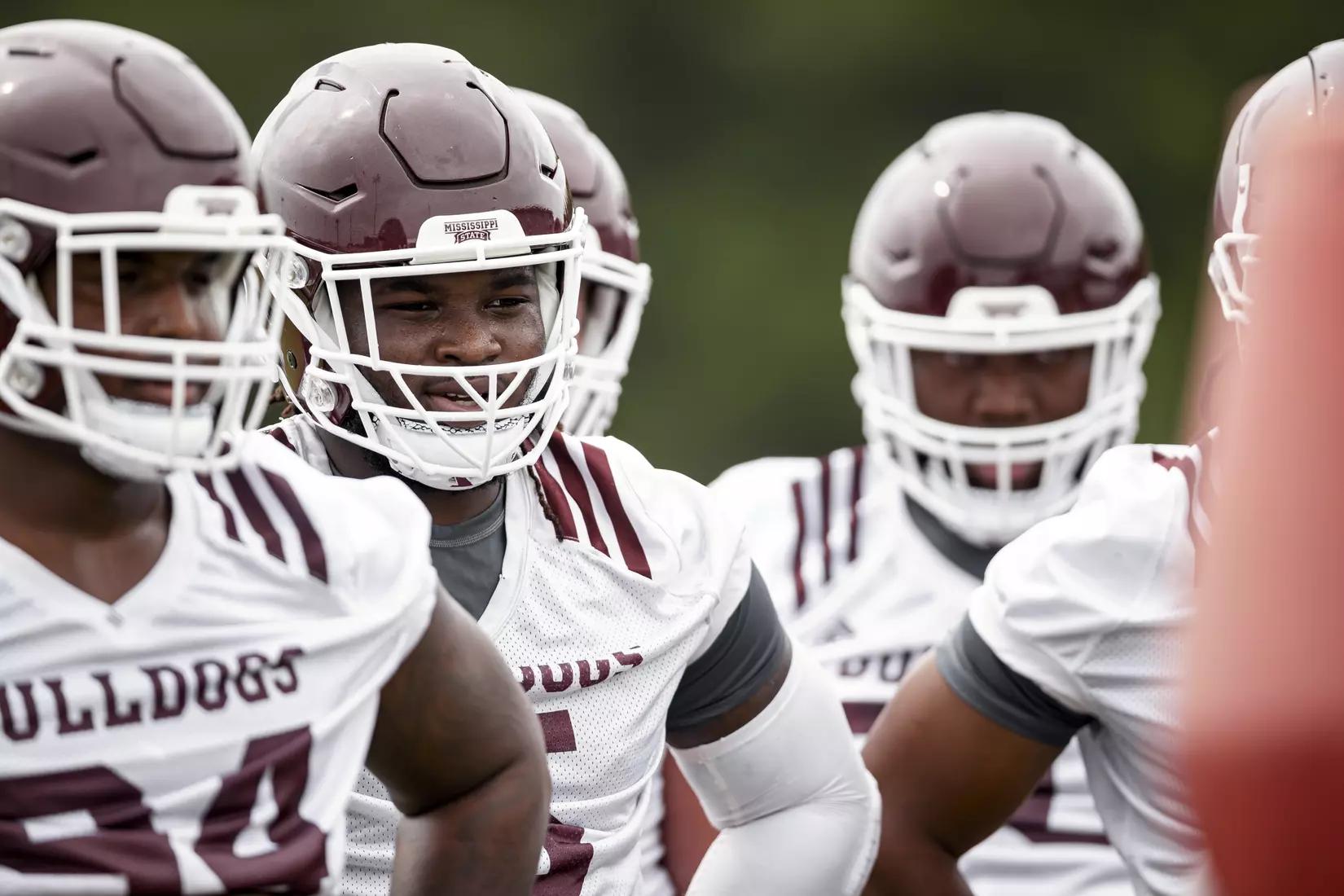 STARKVILLE, MS - August 06, 2021 - Mississippi State Defensive Lineman Randy Charleton (#5) during a training camp practice at the Leo Seal Jr. Football Complex at Mississippi State University in Starkville, MS. Photo By Austin Perryman