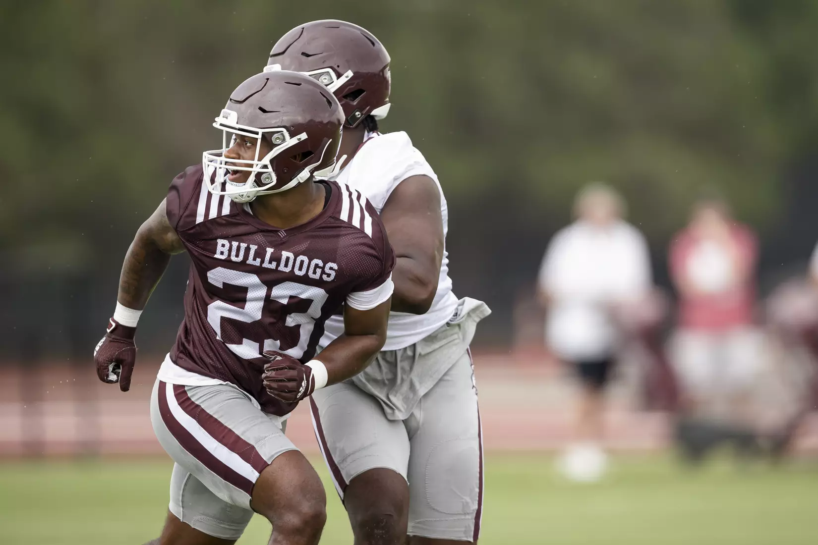 STARKVILLE, MS - August 06, 2021 - Mississippi State Running Back Dillon Johnson (#23) during a training camp practice at the Leo Seal Jr. Football Complex at Mississippi State University in Starkville, MS. Photo By Austin Perryman