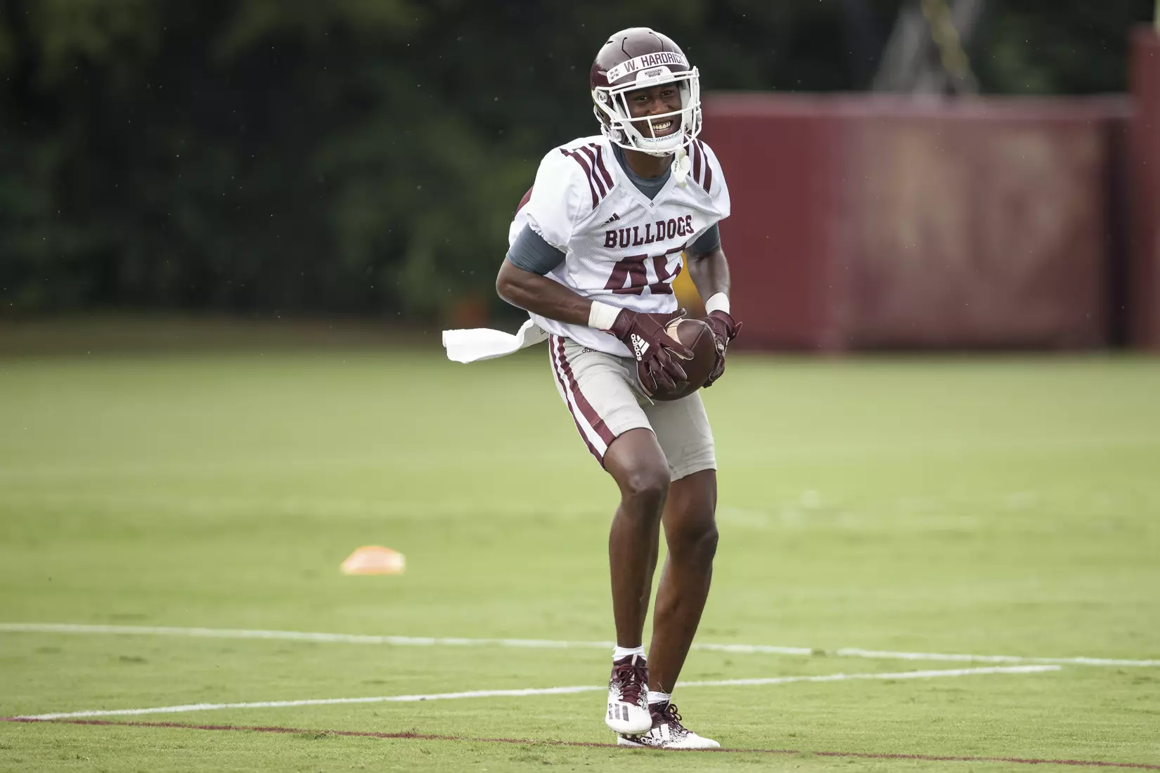 STARKVILLE, MS - August 06, 2021 - Mississippi State Defensive Back William Hardrick (#46) during a training camp practice at the Leo Seal Jr. Football Complex at Mississippi State University in Starkville, MS. Photo By Austin Perryman