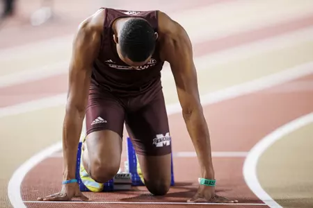 BIRMINGHAM, AL - January 14, 2022 - Mississippi State Sprinter Cameron Crump during the Blazer Invitational at the Birmingham CrossPlex in Birmingham, AL. Photo By Kevin Snyder
