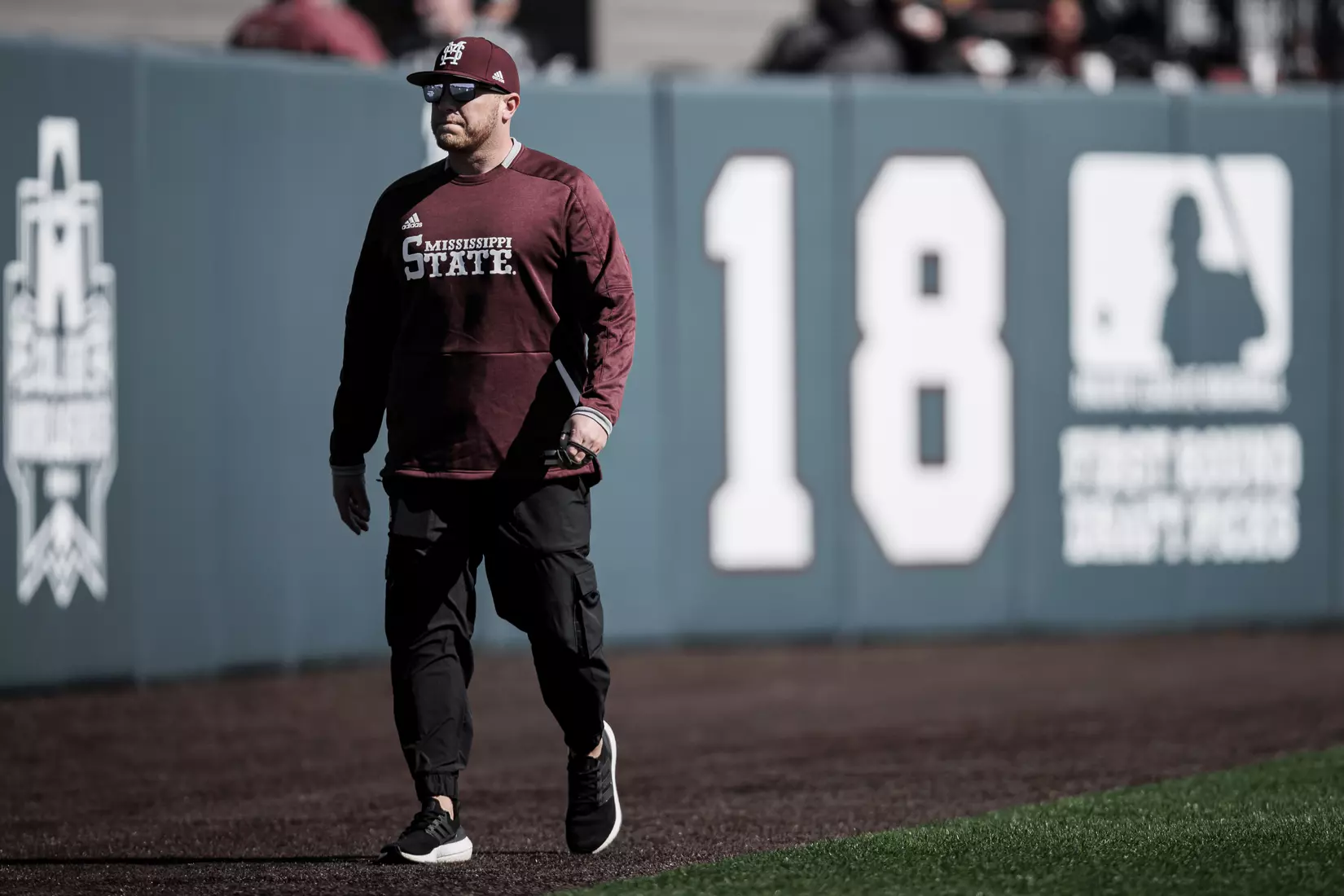 STARKVILLE, MS - February 18, 2022 - Mississippi State Strength & Conditioning Coach Adam Thackery before the game between the Long Beach State Dirtbags and the Mississippi State Bulldogs at Dudy Noble Field at Polk-Dement Stadium in Starkville, MS. Photo By Austin Perryman
