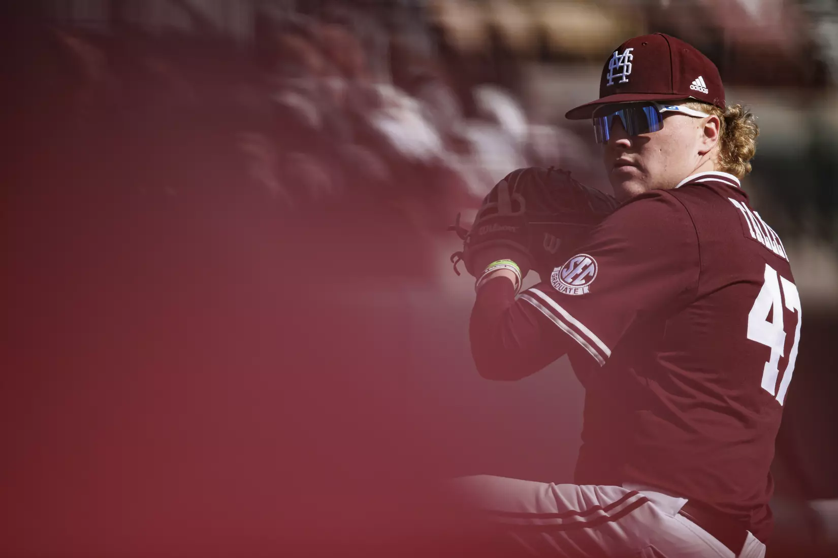 STARKVILLE, MS - February 18, 2022 - Mississippi State Pitcher Drew Talley (#47) before the game between the Long Beach State Dirtbags and the Mississippi State Bulldogs at Dudy Noble Field at Polk-Dement Stadium in Starkville, MS. Photo By Austin Perryman