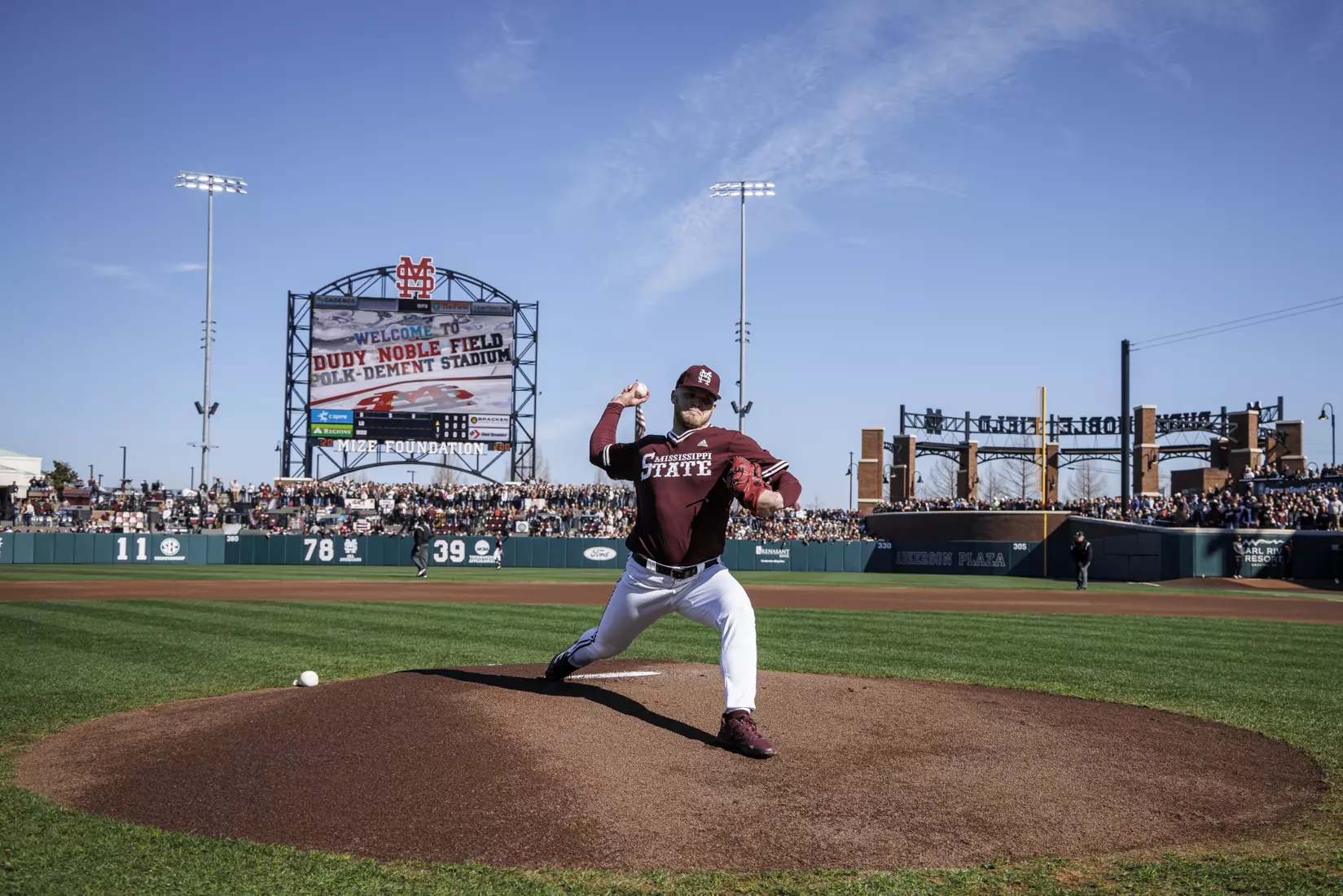 STARKVILLE, MS - February 18, 2022 - Mississippi State Pitcher Landon Sims (#23) before the game between the Long Beach State Dirtbags and the Mississippi State Bulldogs at Dudy Noble Field at Polk-Dement Stadium in Starkville, MS. Photo By Austin Perryman