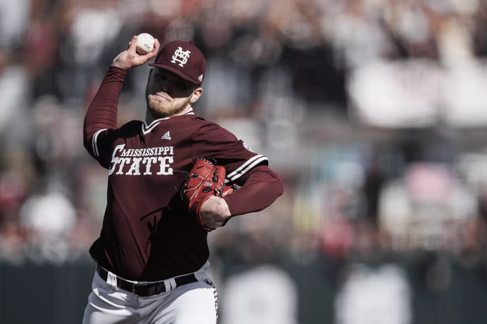 STARKVILLE, MS - February 18, 2022 - Mississippi State Pitcher Landon Sims (#23) before the game between the Long Beach State Dirtbags and the Mississippi State Bulldogs at Dudy Noble Field at Polk-Dement Stadium in Starkville, MS. Photo By Austin Perryman