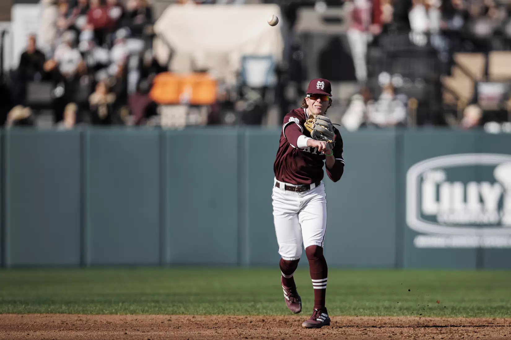 STARKVILLE, MS - February 18, 2022 - Mississippi State Infielder Lane Forsythe (#43) during the game between the Long Beach State Dirtbags and the Mississippi State Bulldogs at Dudy Noble Field at Polk-Dement Stadium in Starkville, MS. Photo By Austin Perryman