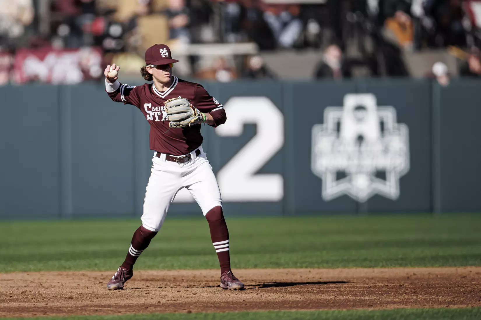 STARKVILLE, MS - February 18, 2022 - Mississippi State Infielder Lane Forsythe (#43) during the game between the Long Beach State Dirtbags and the Mississippi State Bulldogs at Dudy Noble Field at Polk-Dement Stadium in Starkville, MS. Photo By Austin Perryman