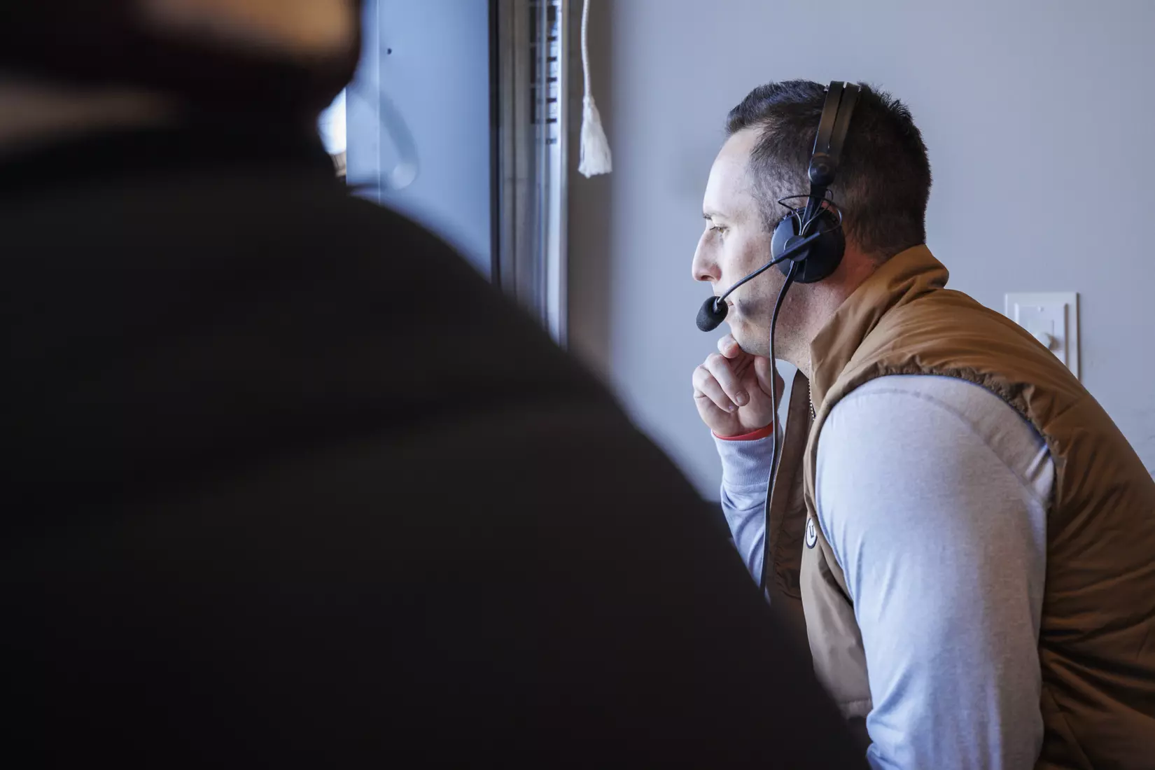 STARKVILLE, MS - February 18, 2022 - Former Mississippi State Outfielder Brent Rooker in the radio booth during the game between the Long Beach State Dirtbags and the Mississippi State Bulldogs at Dudy Noble Field at Polk-Dement Stadium in Starkville, MS. Photo By Kevin Snyder