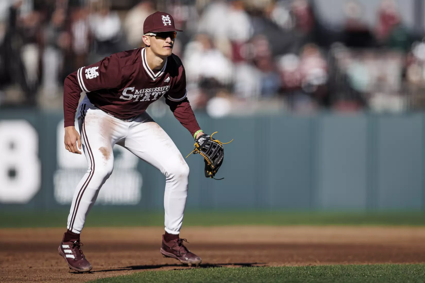 STARKVILLE, MS - February 18, 2022 - Mississippi State Infielder Kamren James (#6) during the game between the Long Beach State Dirtbags and the Mississippi State Bulldogs at Dudy Noble Field at Polk-Dement Stadium in Starkville, MS. Photo By Austin Perryman