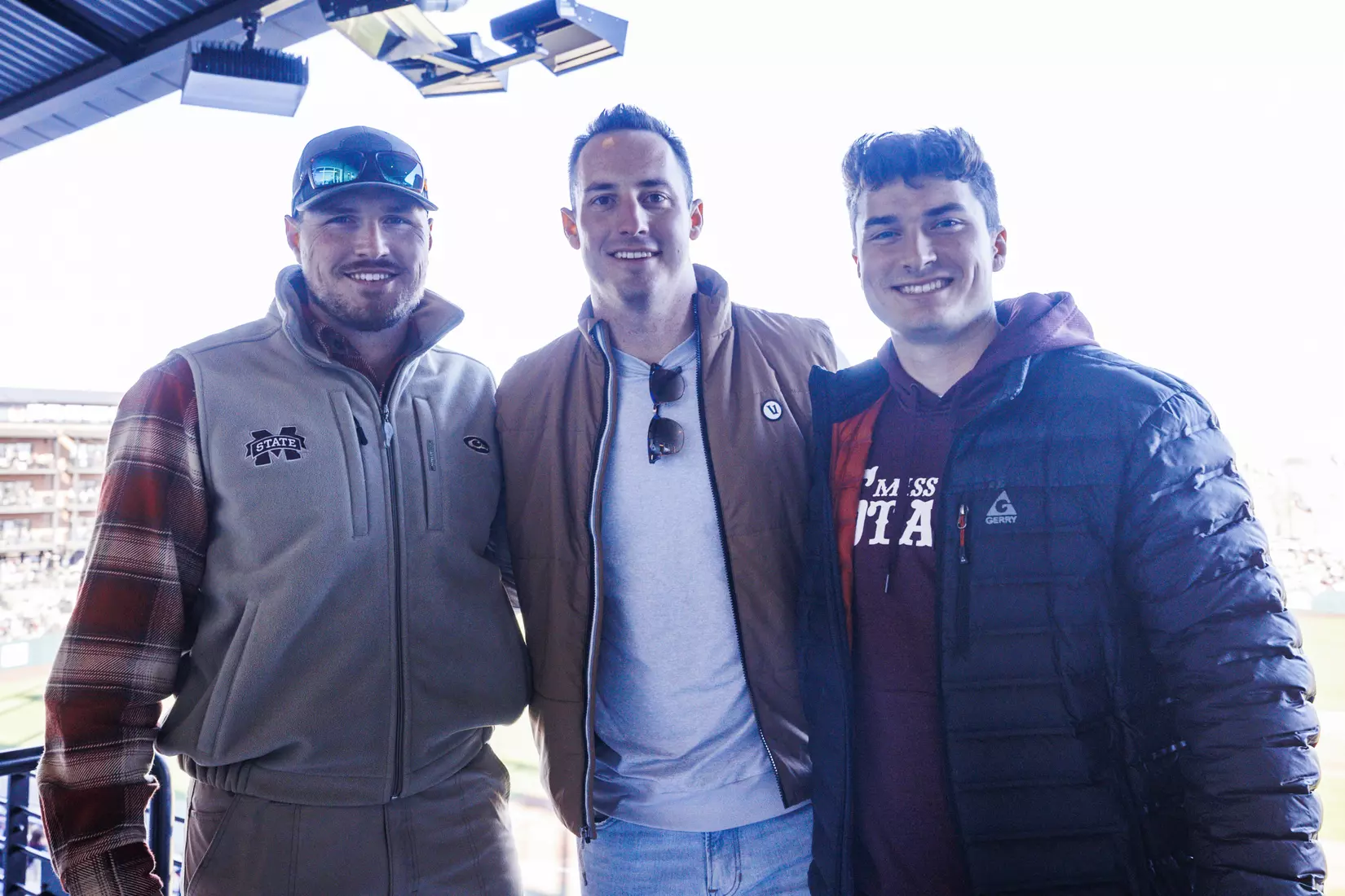 STARKVILLE, MS - February 18, 2022 - Former Mississippi State Outfielders Hunter Renfroe, Brent Rooker and Infielder Justin Foscue during the game between the Long Beach State Dirtbags and the Mississippi State Bulldogs at Dudy Noble Field at Polk-Dement Stadium in Starkville, MS. Photo By Kevin Snyder